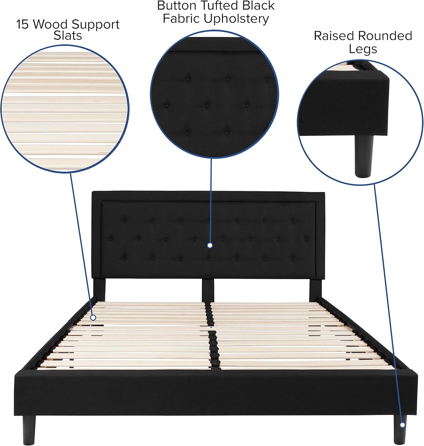 Lark Manor™ Aluino Panel Button Tufted Upholstered Platform Bed Frame - No Box Spring Required