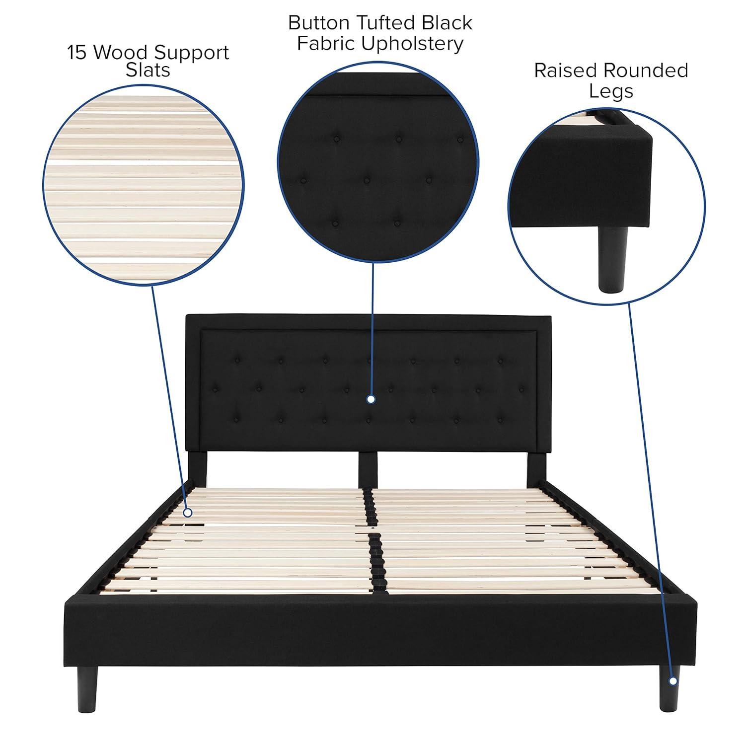 Lark Manor™ Aluino Panel Button Tufted Upholstered Platform Bed Frame - No Box Spring Required