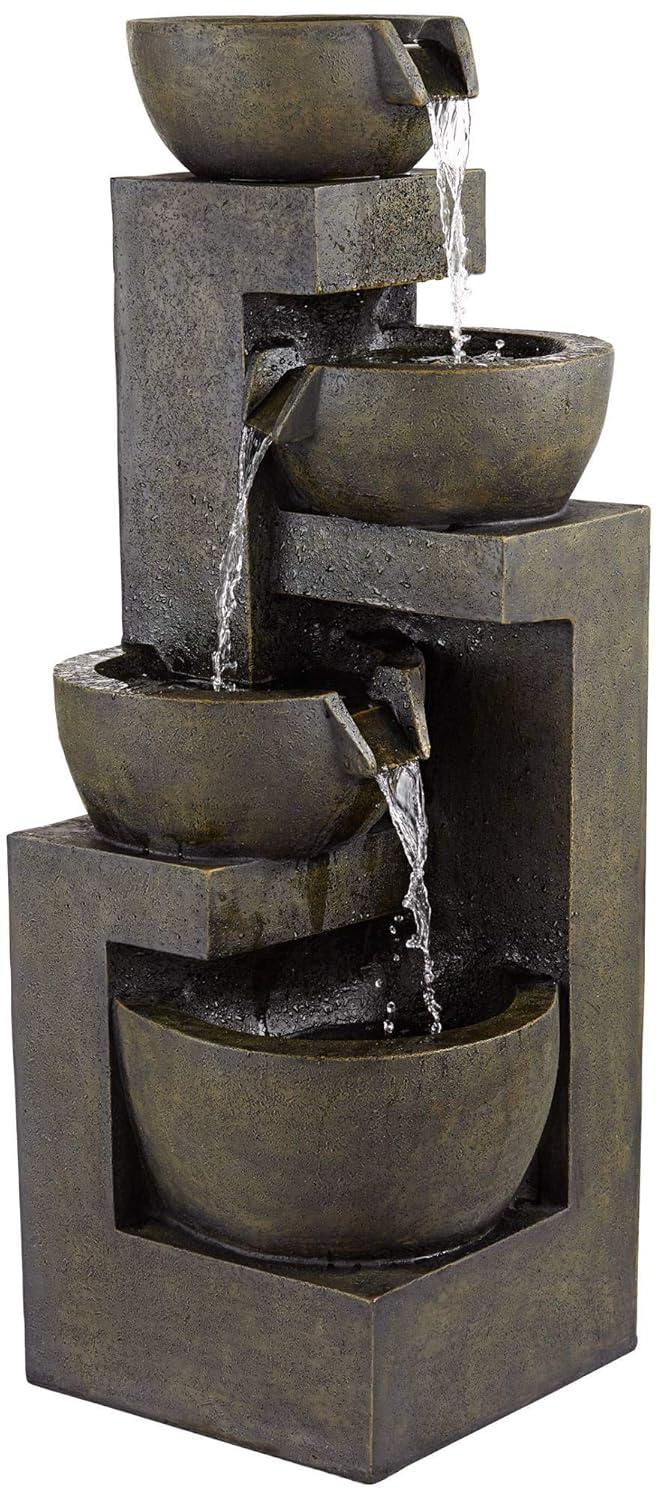 John Timberland Outdoor Floor Water Fountain with Light LED 41 1/2" High Cascading Bowls for Yard Garden Patio Deck Home