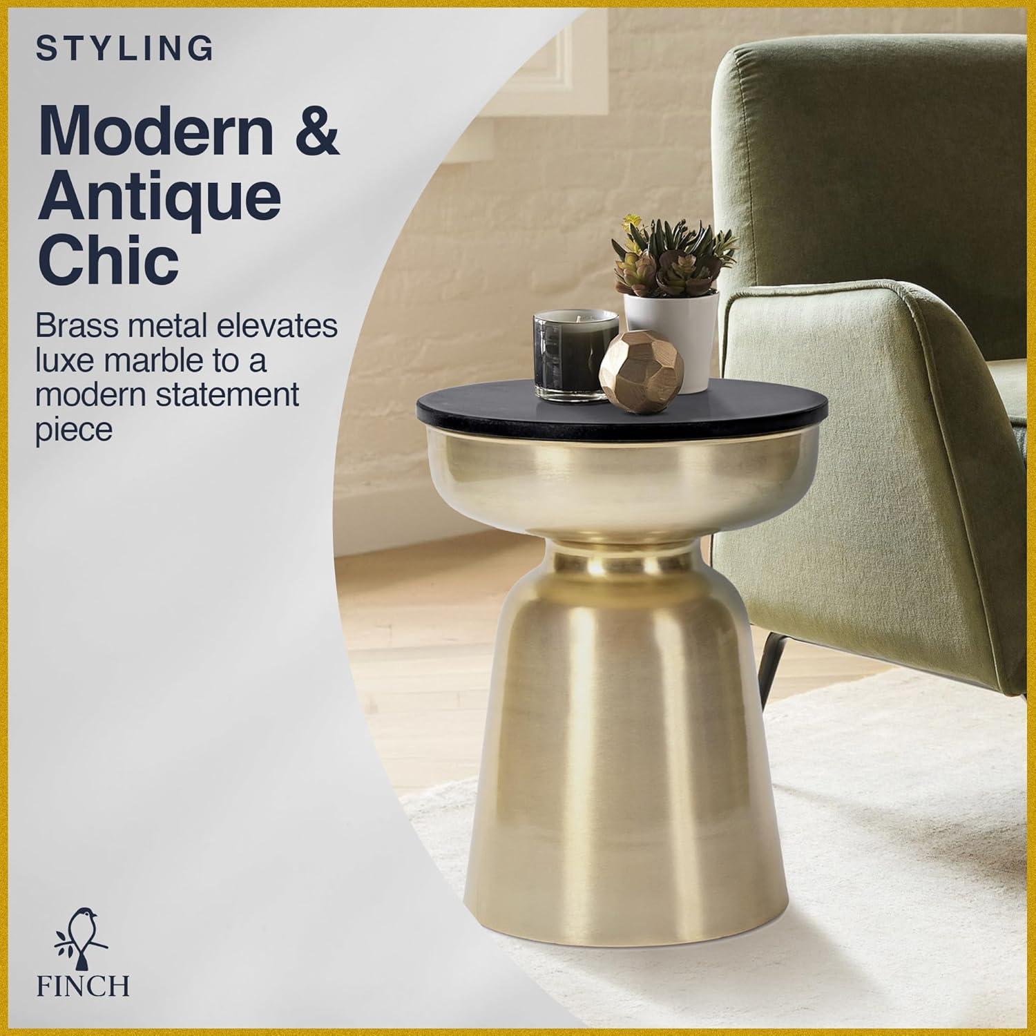 Finch Finch Adler Rothko Accent Side Table, Granite Top, Brushed Brass or Rose Gold Base, Hourglass Shape