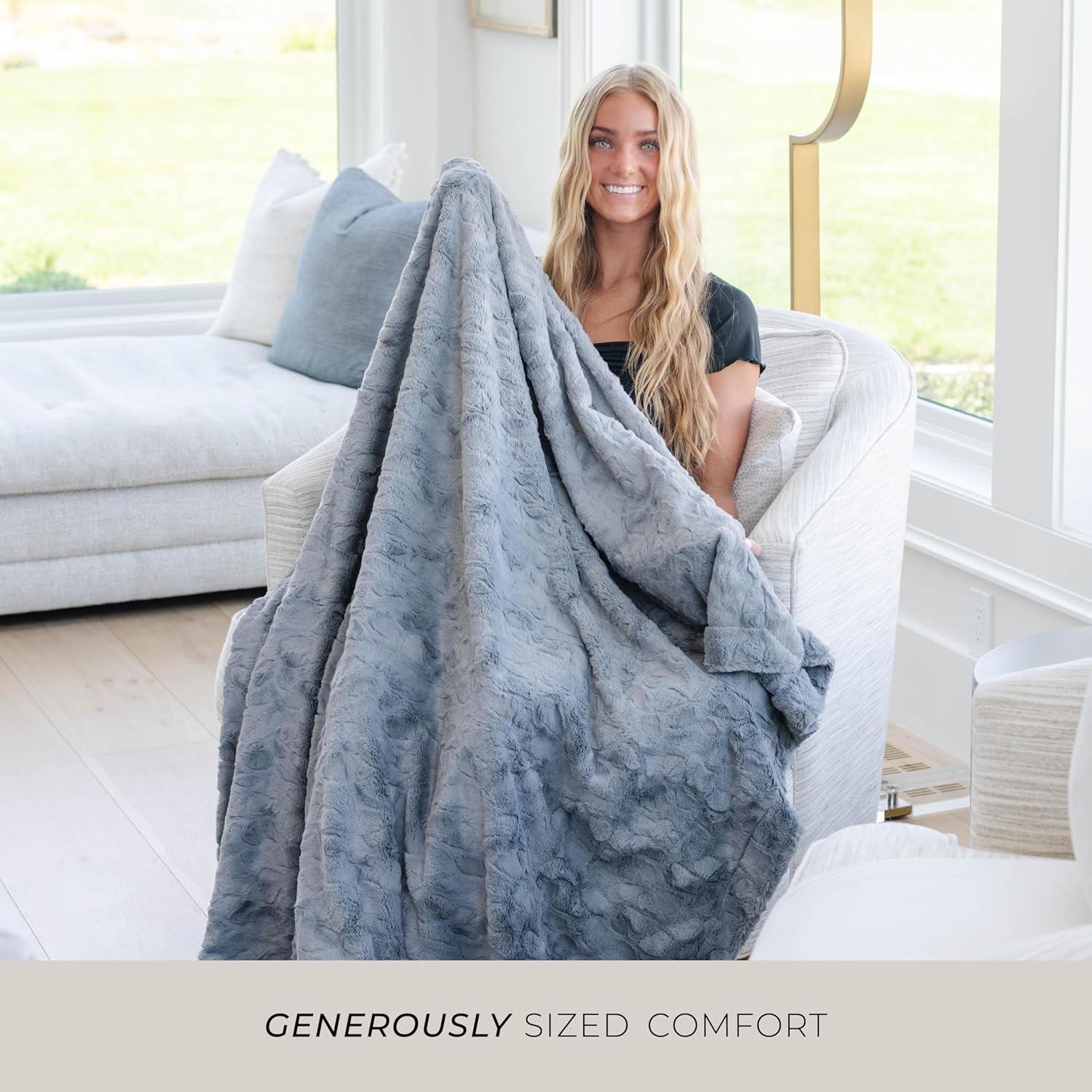 Large Gray Reversible Faux Fur Throw Blanket