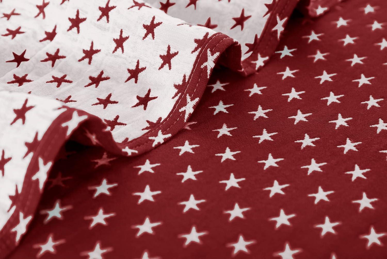 Sterling Creek Dawson Red White Star Muslin Blanket Three Layers Lightweight Cotton Gauzy Blanket Queen