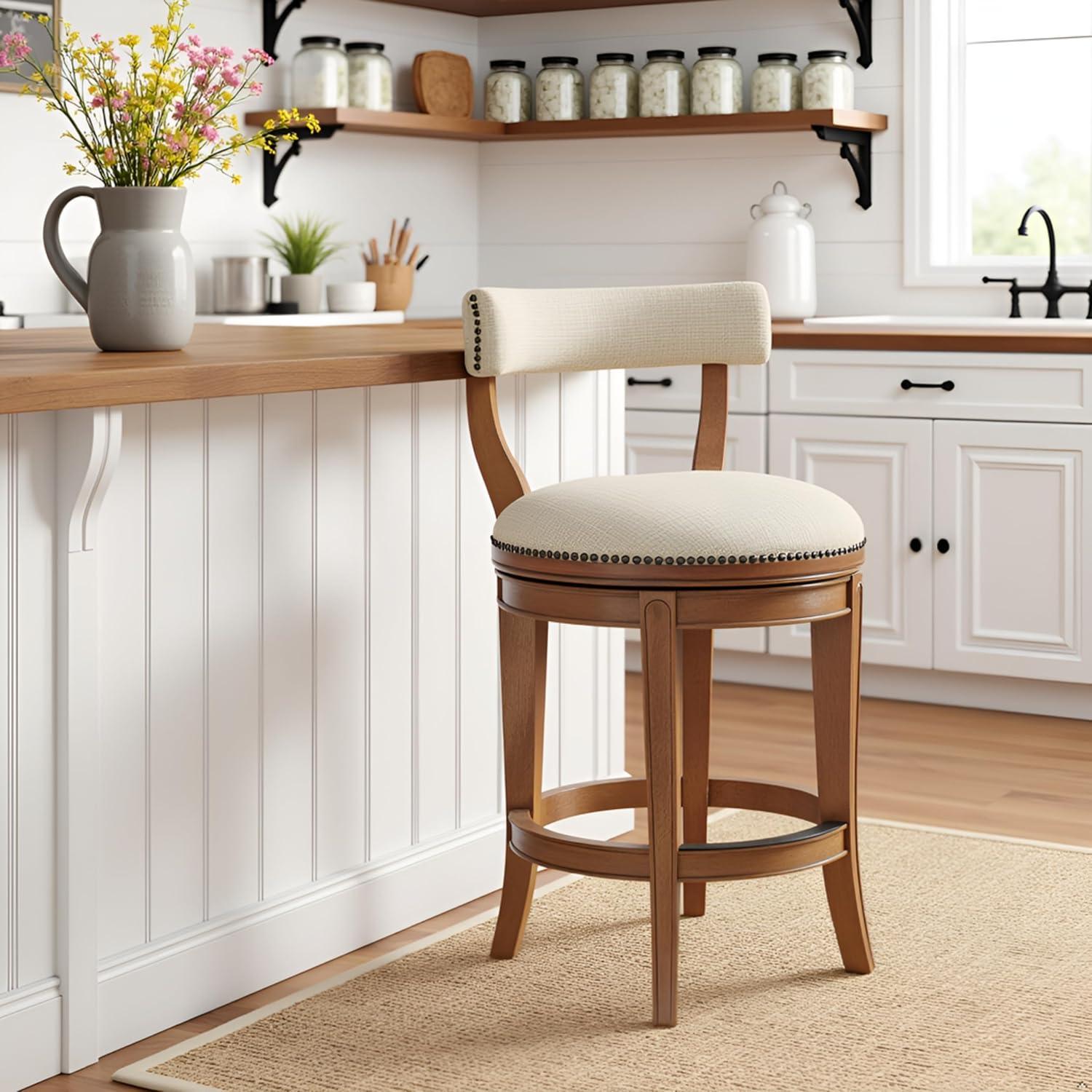 Hanover Solid Rubber Wood Swivel Counter And Bar Stool