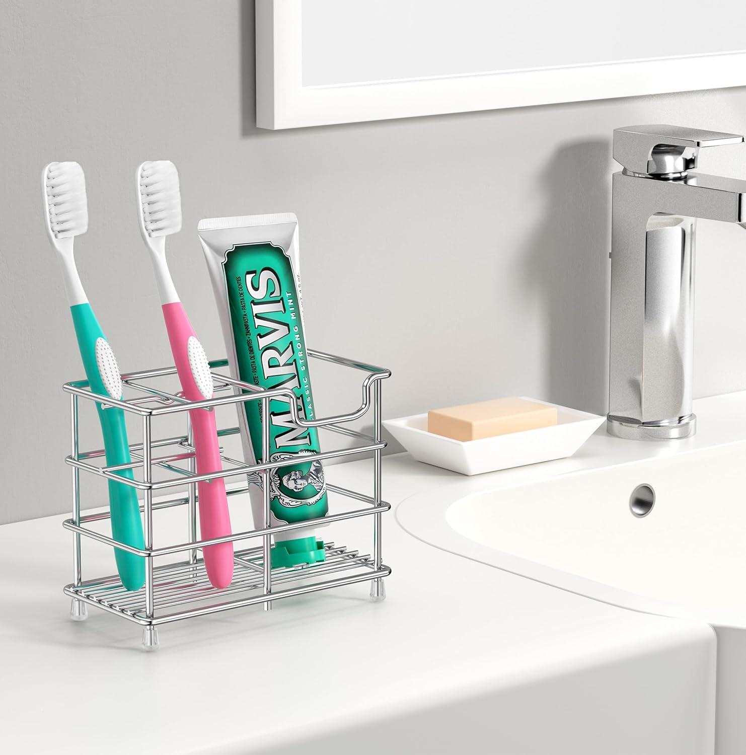 Small bathroom toothbrush holder, 5 compartments silver