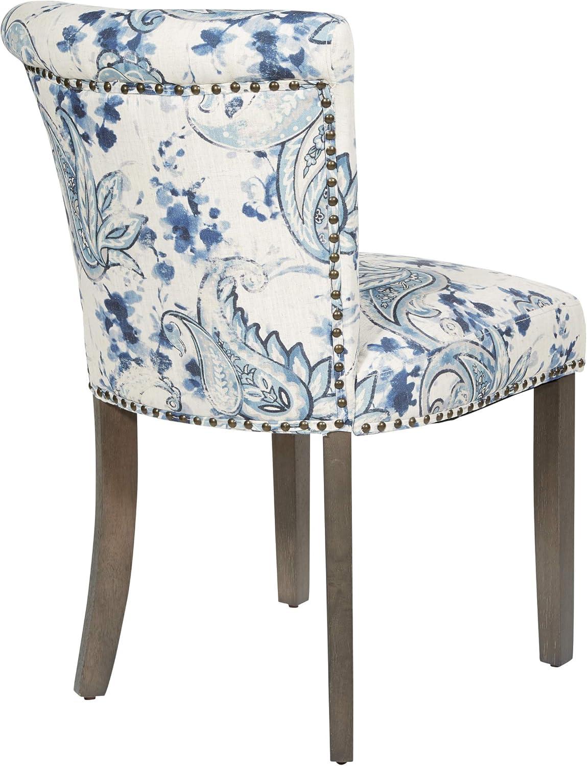 Paisley Blue Upholstered Side Chair with Wood Legs