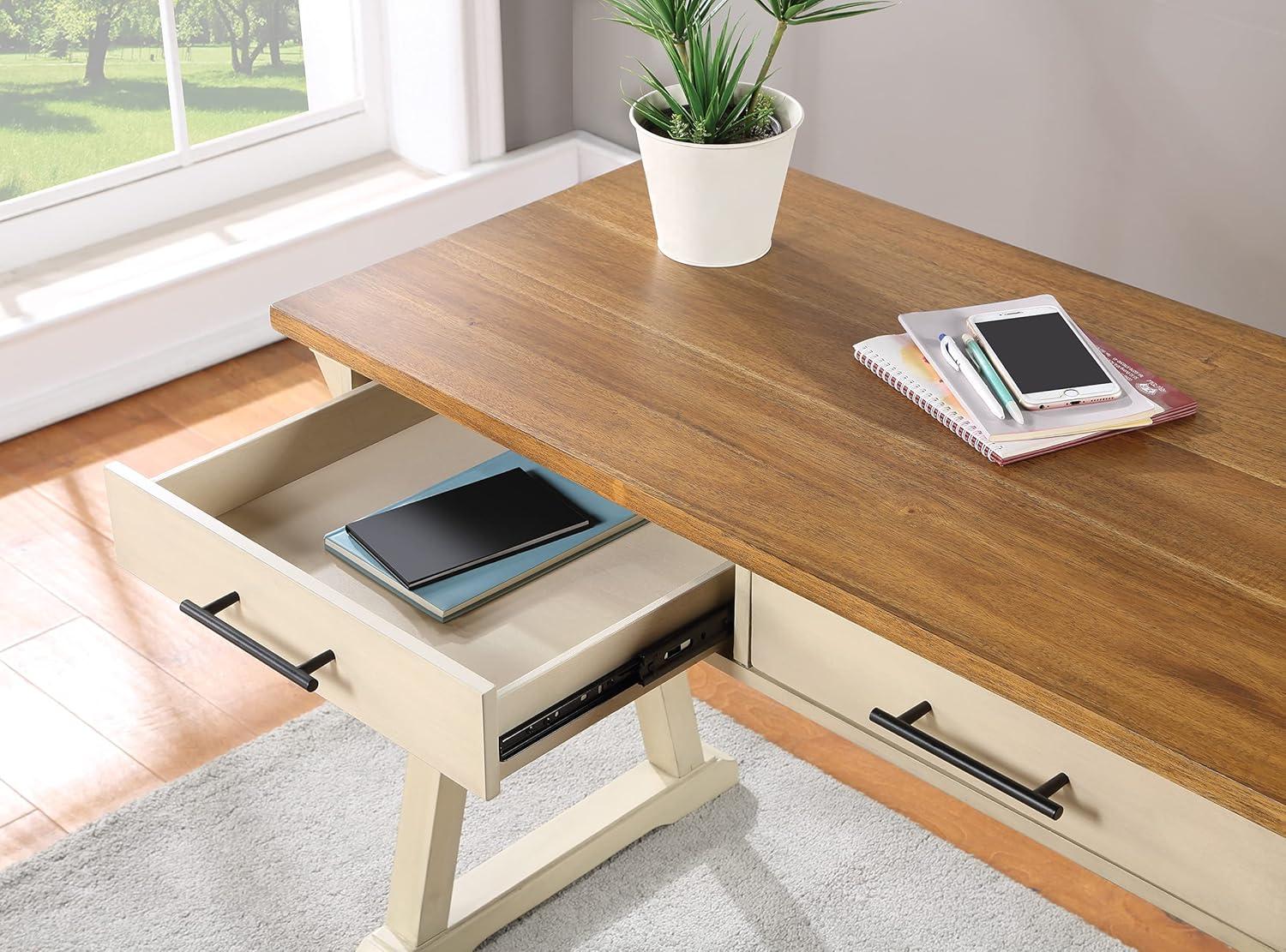 Jericho Rustic Writing Desk w/ Drawers  in Antique White in Engineered Wood