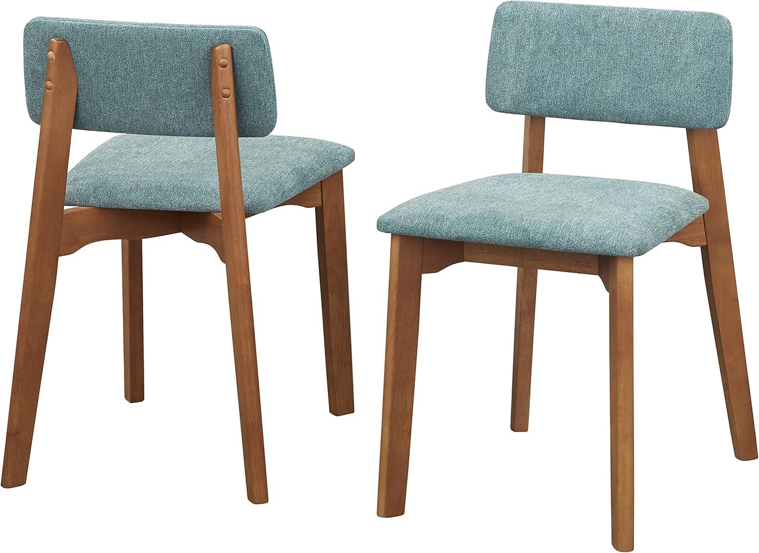 Set of 2 Teal Upholstered Mid-Century Modern Side Chairs with Walnut Legs