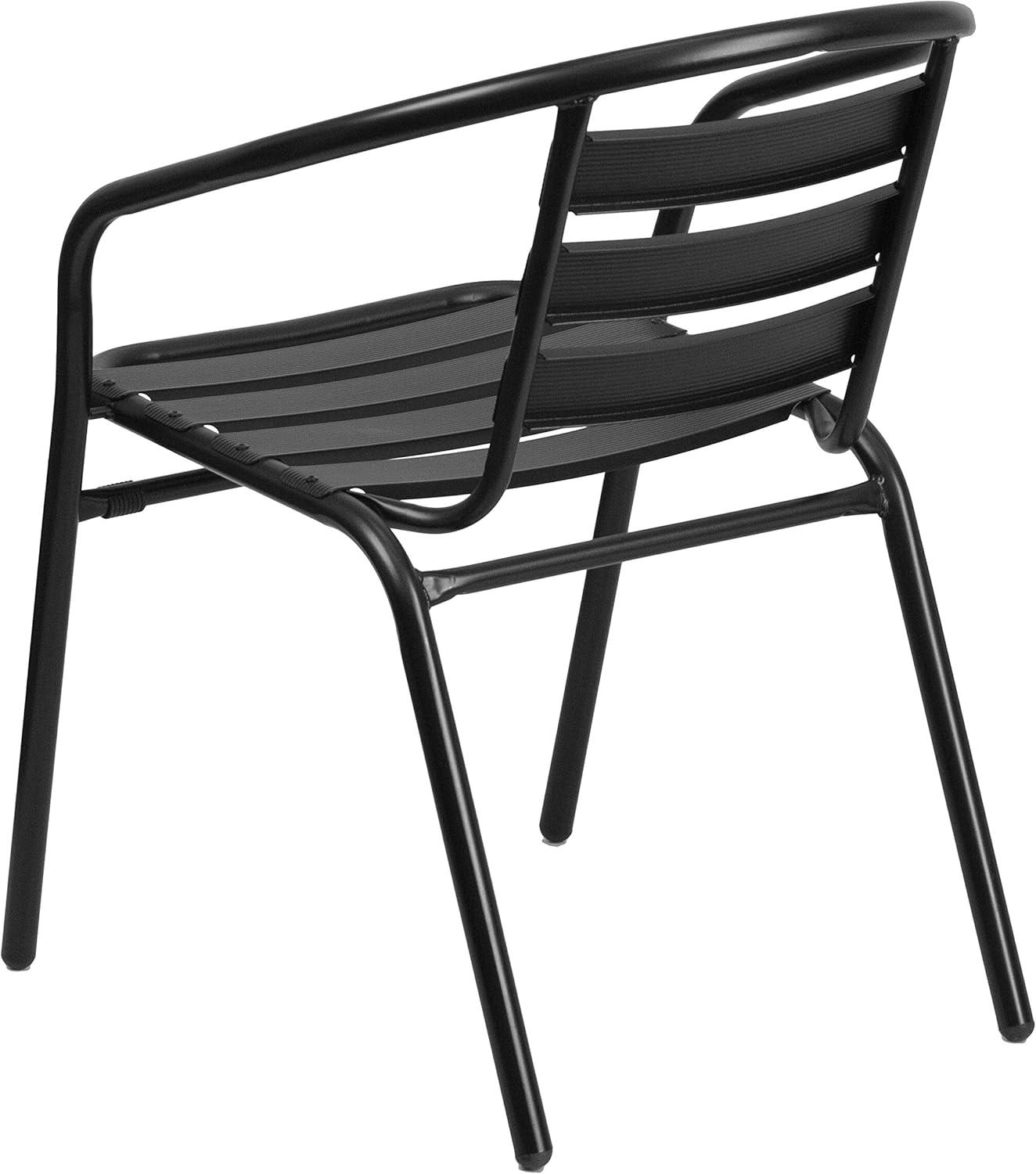 Sleek Black Steel & Aluminum Outdoor Dining Chair with Horizontal Slat Back