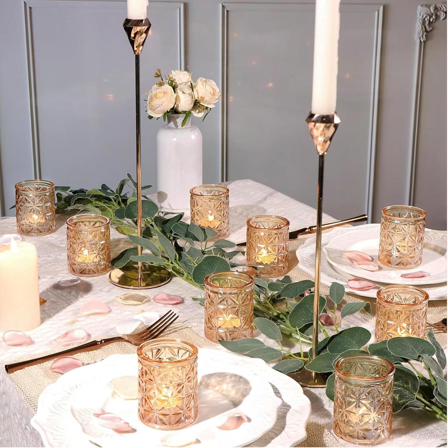 Gold Embossed Glass Tealight Candle Holders Set of 36