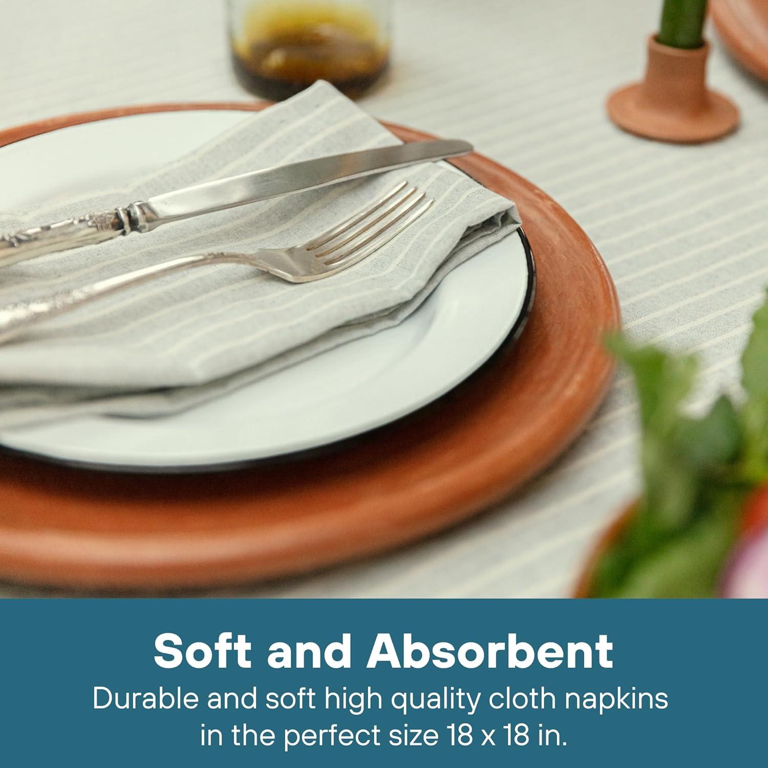 Meema Cloth Napkins Set of 4 Cotton, Striped Grey, Dinner Linen Christmas Napkins Washable- Table Christmas Gifts