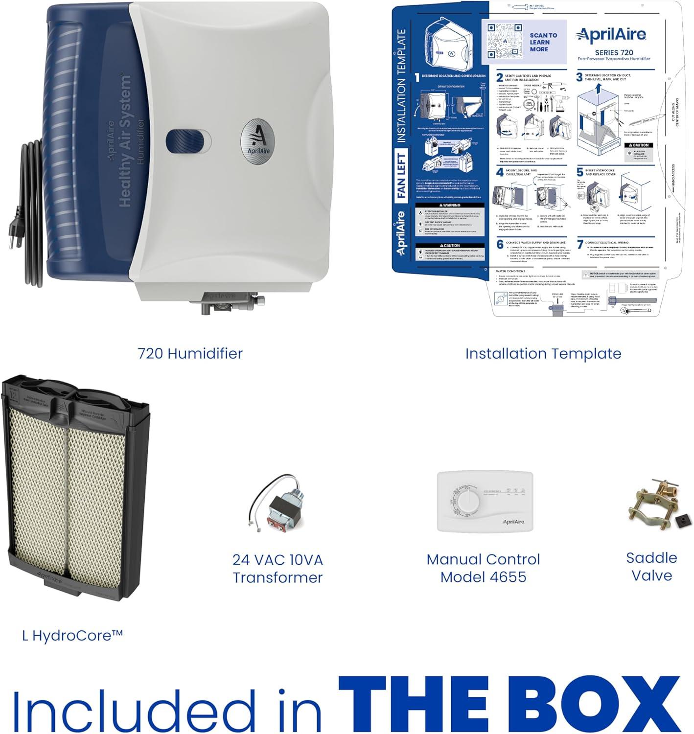 AprilAire 720M Whole-House Fan-Powered Evaporative Humidifier – 21 Gallons Per Day, Water Saving With Manual Control for up to 6,250 Sq. Ft., Part of the AprilAire Healthy Air System
