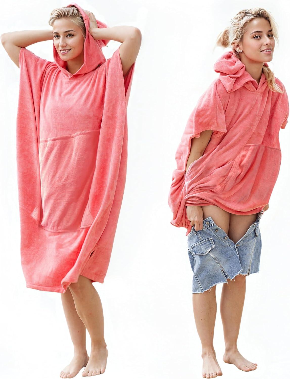 Microfiber Fleece Mid-Calf Bathrobe with Pockets and Hood