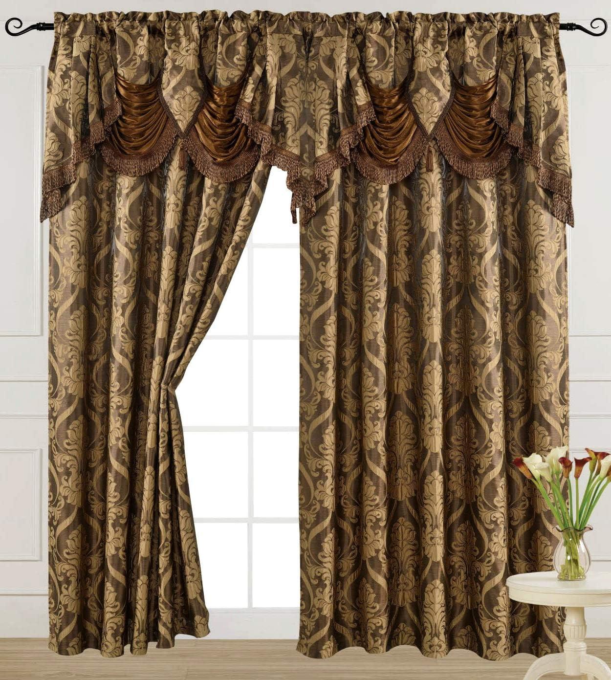 Light Brown Jacquard Room Darkening Curtain Panel with Valance