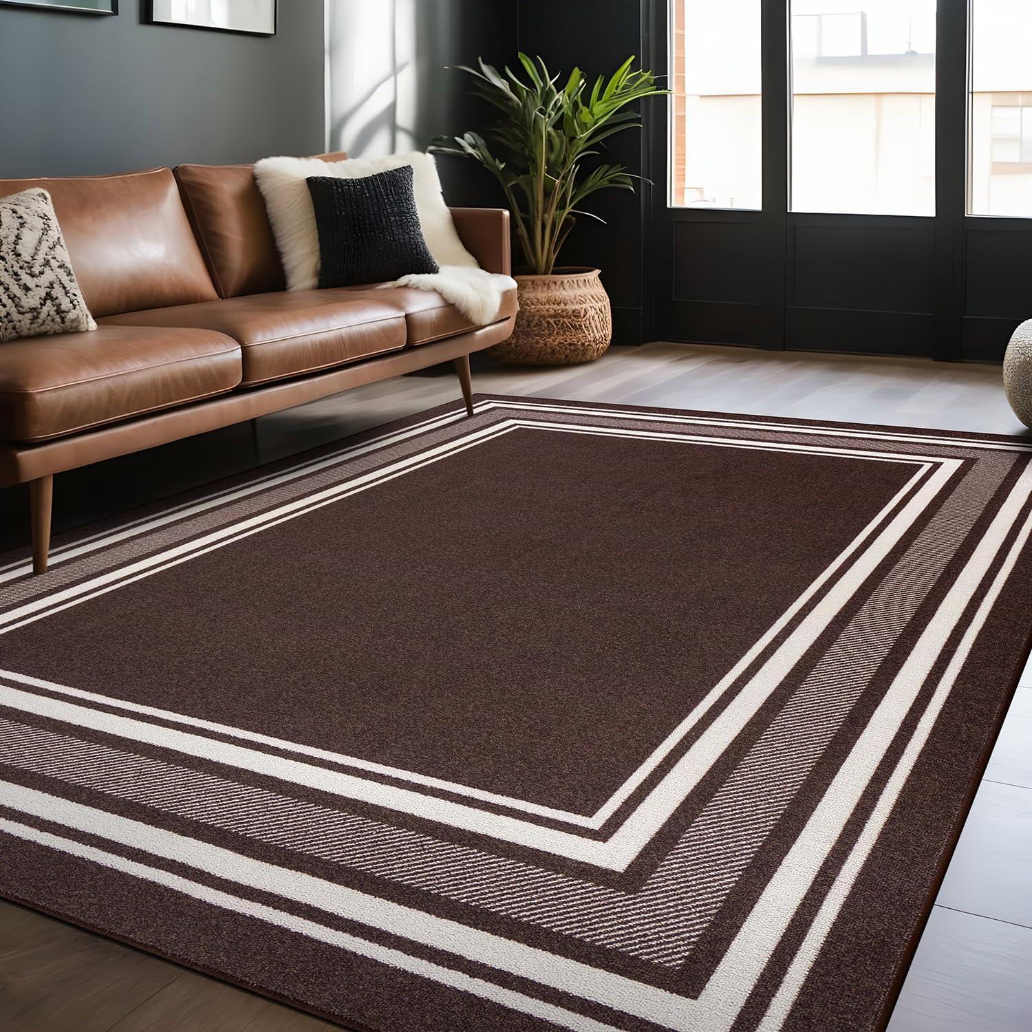 Brown and White Non-Slip Synthetic Rectangular Area Rug 8' x 10'