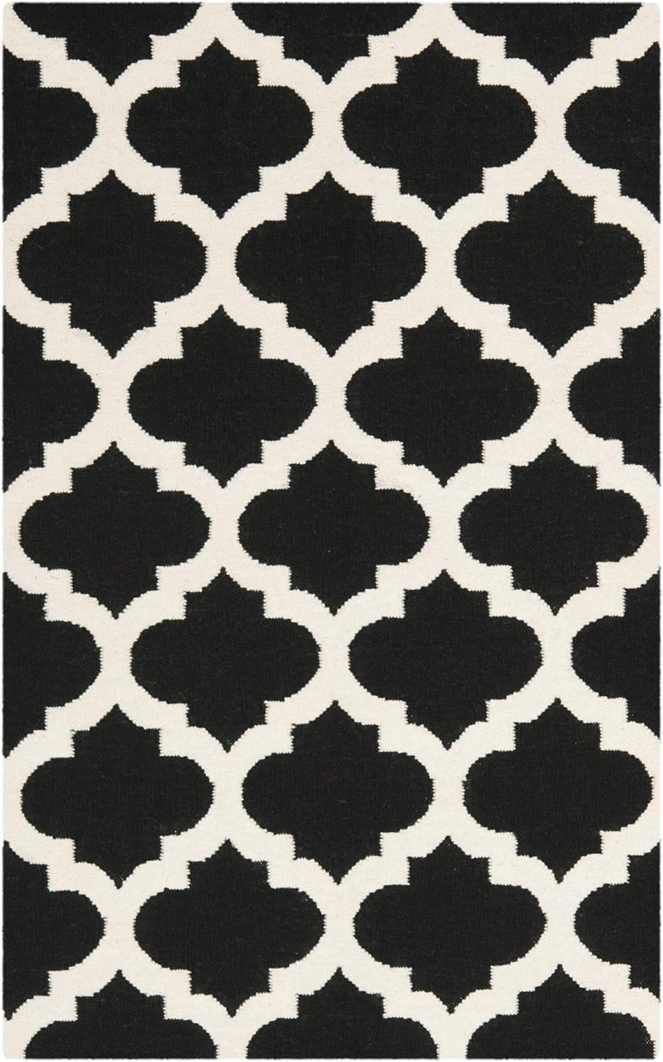 SAFAVIEH Dhurrie Watson Geometric Moroccan Wool Area Rug, Black/Ivory, 3' x 5'