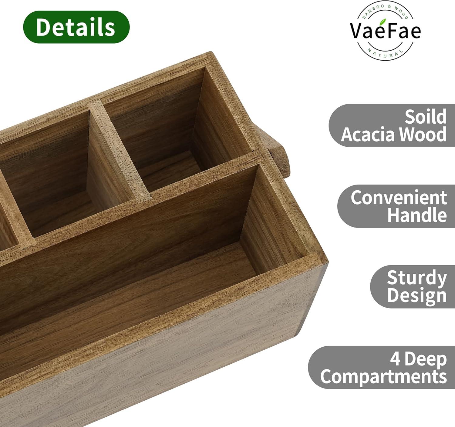 Acacia Wood Silverware Caddy with Handle and Compartments