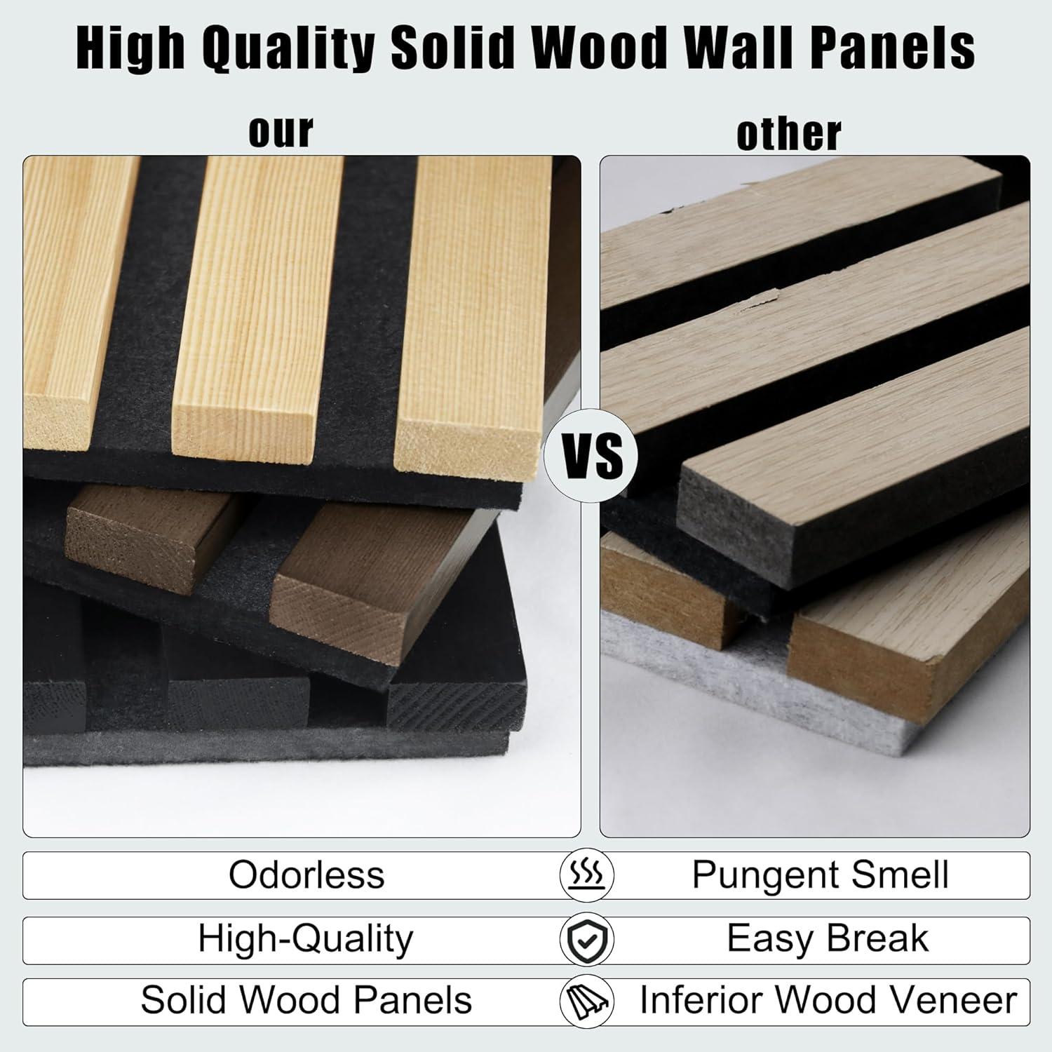 2-Pack 94.49 x 12.6 in. Solid Wood Acoustic Slat Wall Panel for Modern Interior Decor, TV Background, Living Room (Black)