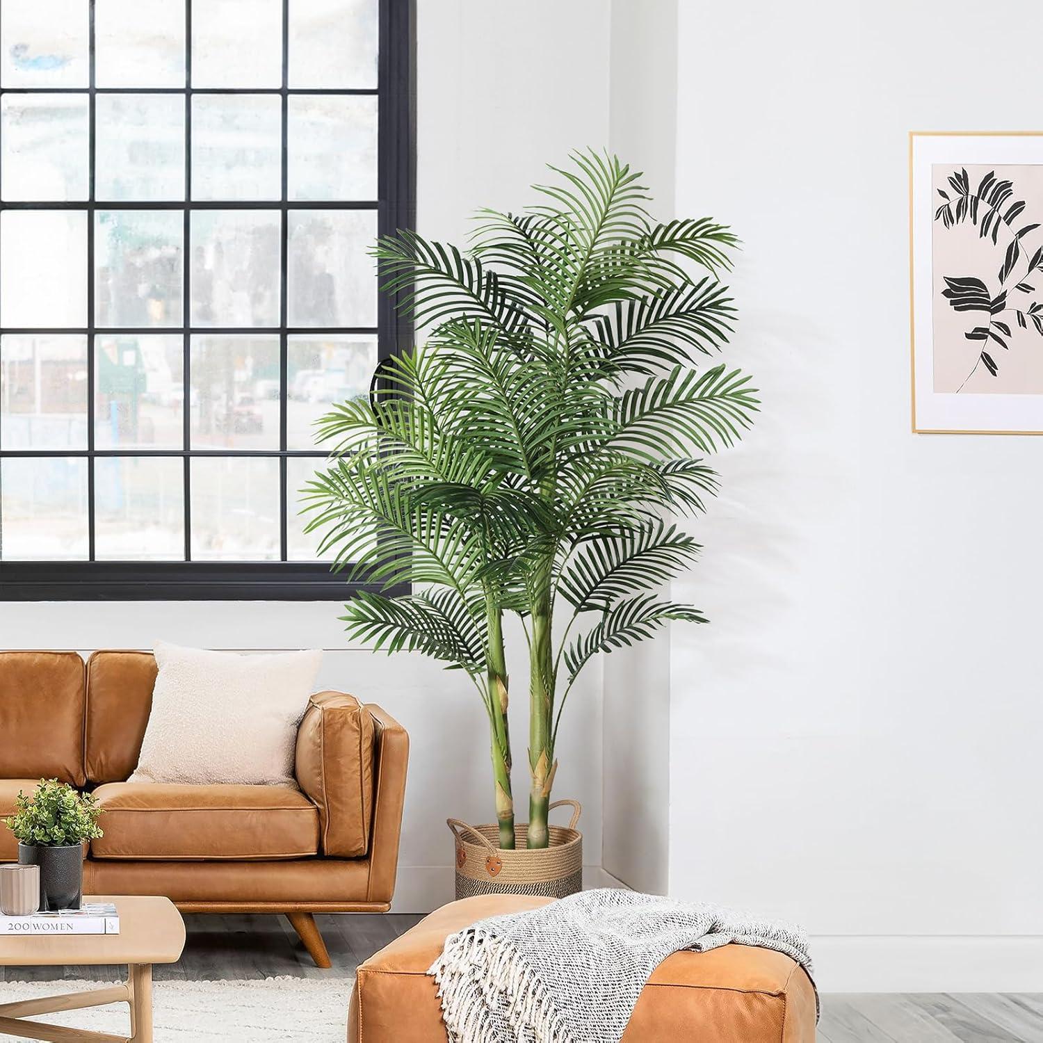 Kazeila Artificial Plants Indoor - 6FT Fake Golden Cane Palm Tree with Dense Lifelike Foliage - Perfect for Home, Office & Apartment Decor