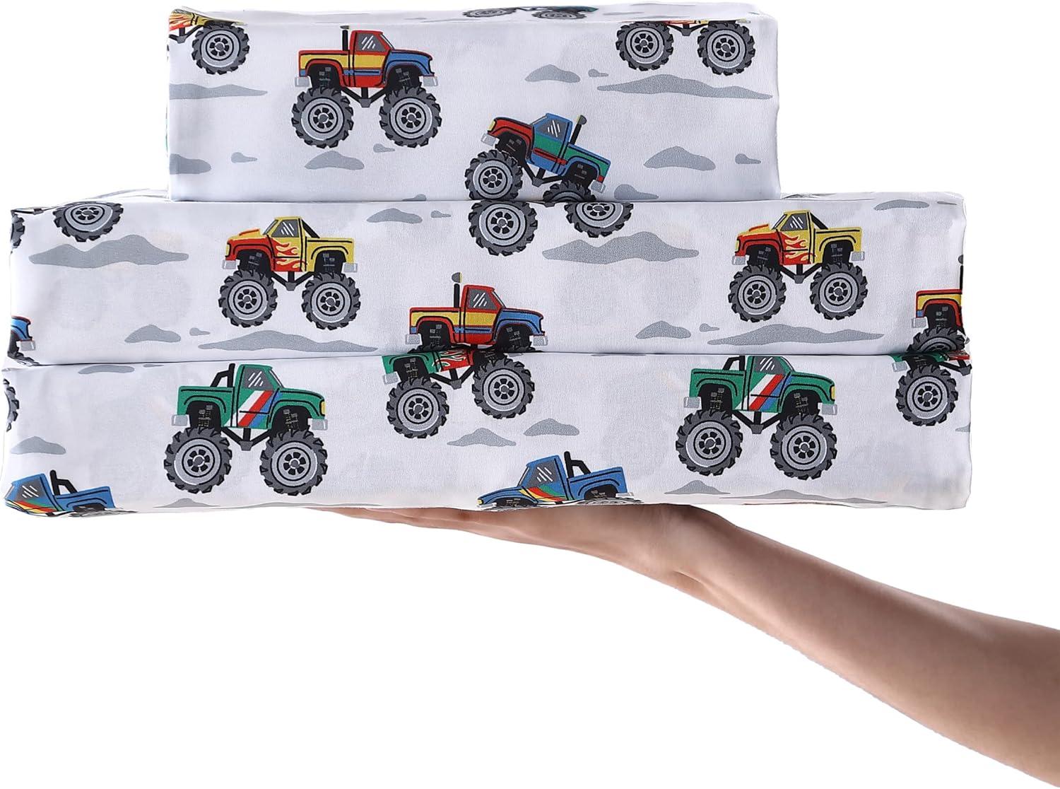 Gray Tractor Print Microfiber Kids Queen Sheet Set