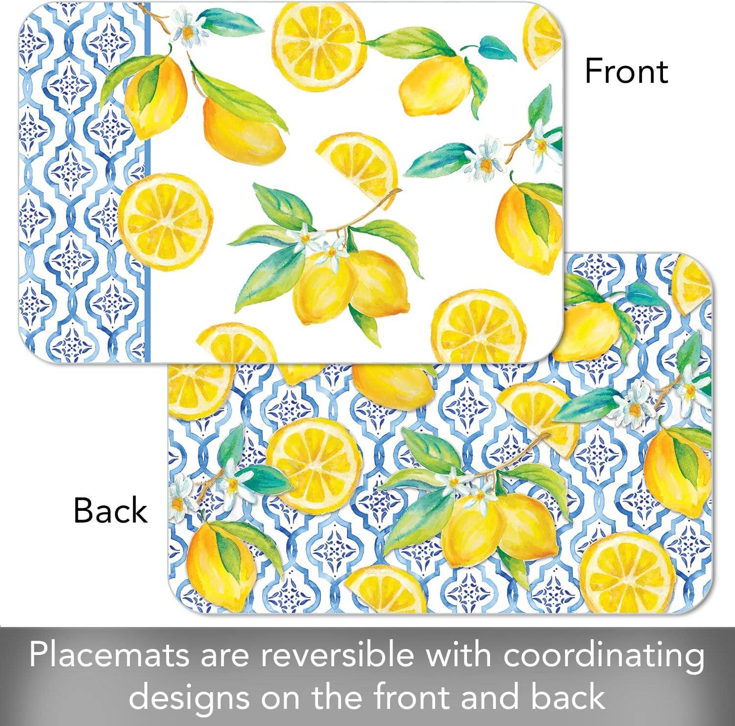 CounterArt "Lovely Lemons" 4 Pack Reversible Flexible Plastic Tabletop Placemats