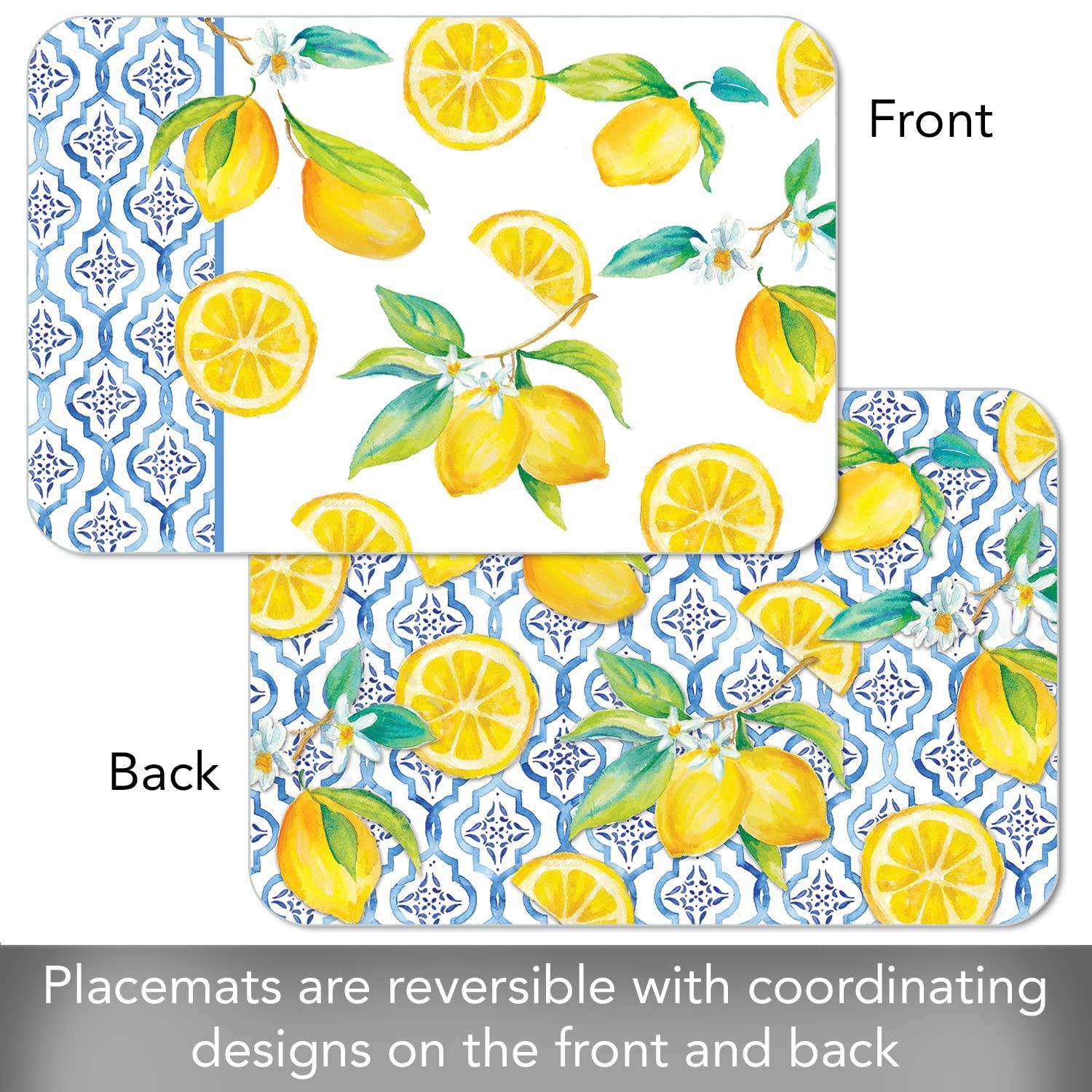 CounterArt "Lovely Lemons" 4 Pack Reversible Flexible Plastic Tabletop Placemats