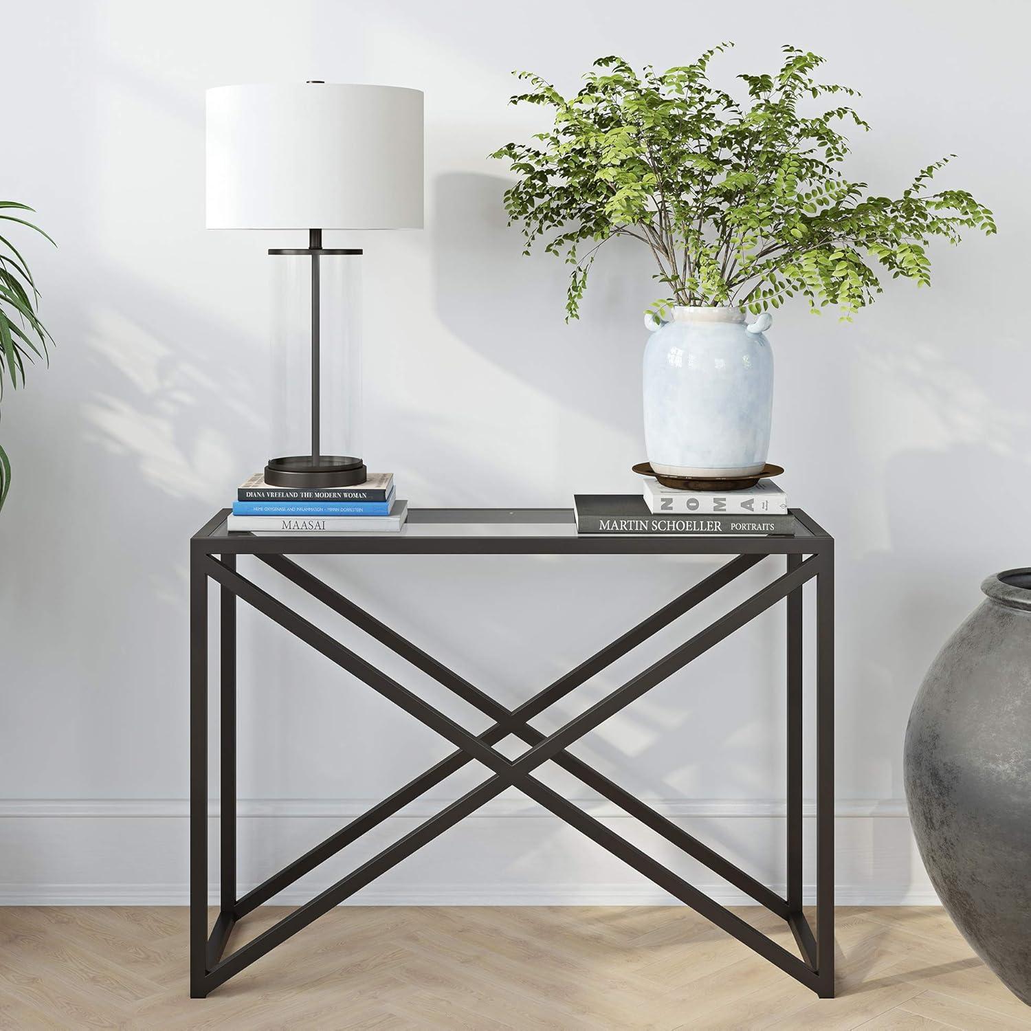 Evelyn&Zoe Calix 42" Wide Rectangular Console Table, Blackened Bronze