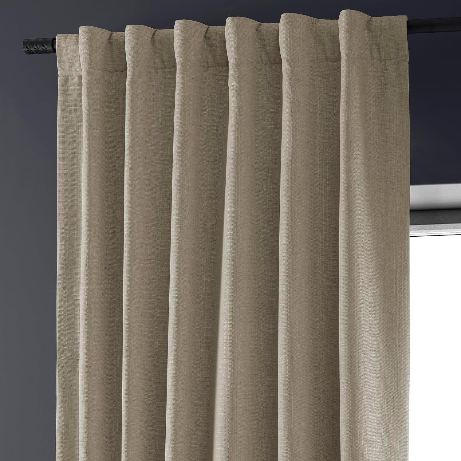 HPD HALF PRICE DRAPES Solid Thermal Insulated Blackout Curtains for Bedroom 84 Inches Long Curtain (1 Panel) Signature Blackout Linen Window Curtains for Living Room, 50W x 84L, Safari Tan