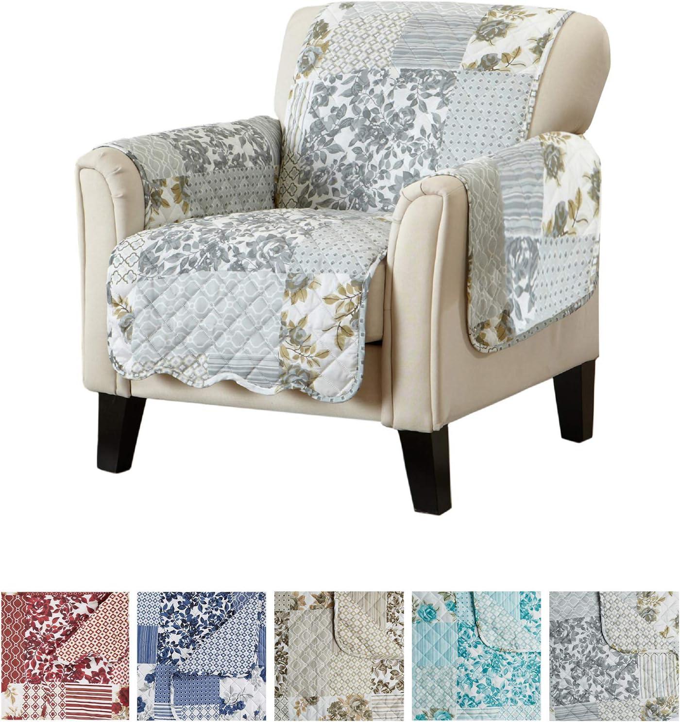 Gray Reversible Patchwork Scalloped Chair Furniture Protector