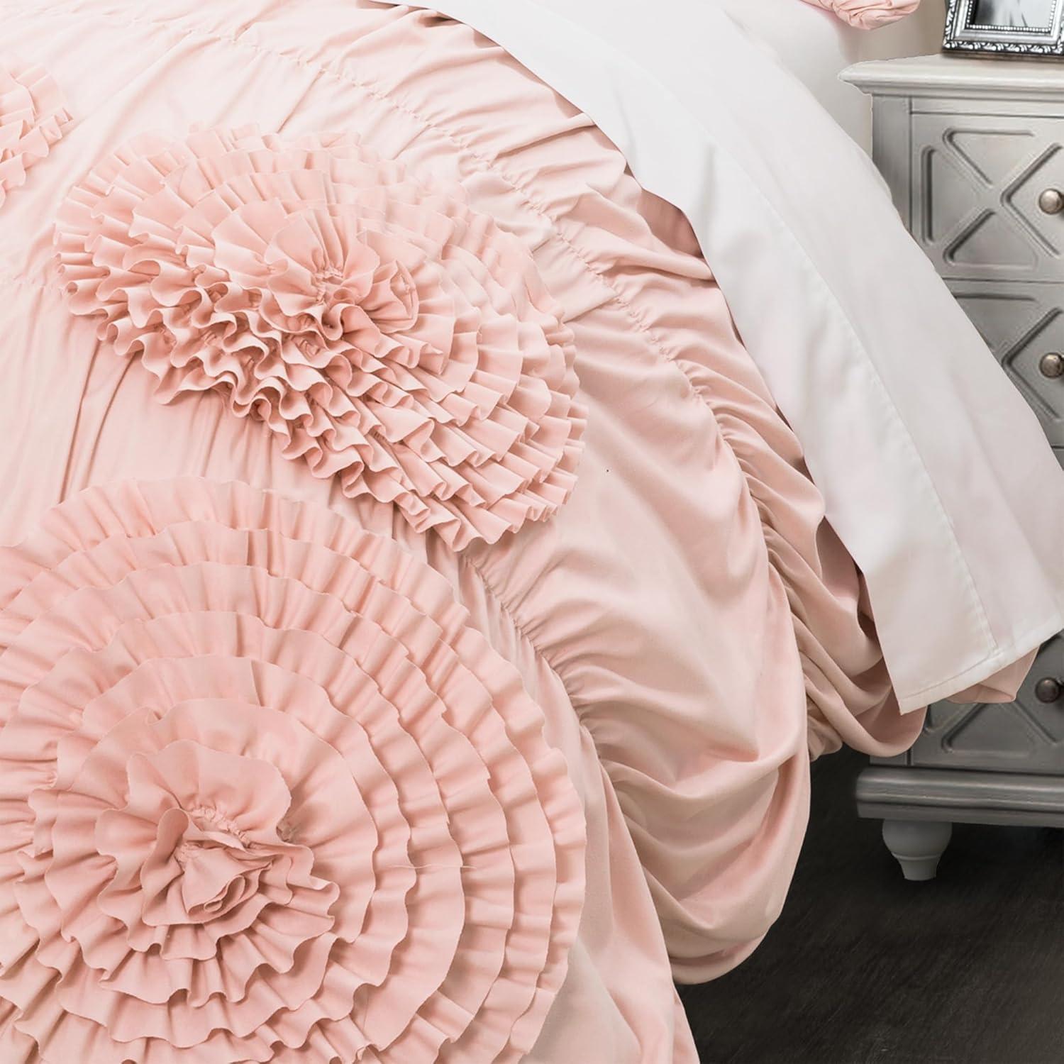 Lush Decor Serena Pink Polyester Textured Comforter, Full/Queen (3 Count)