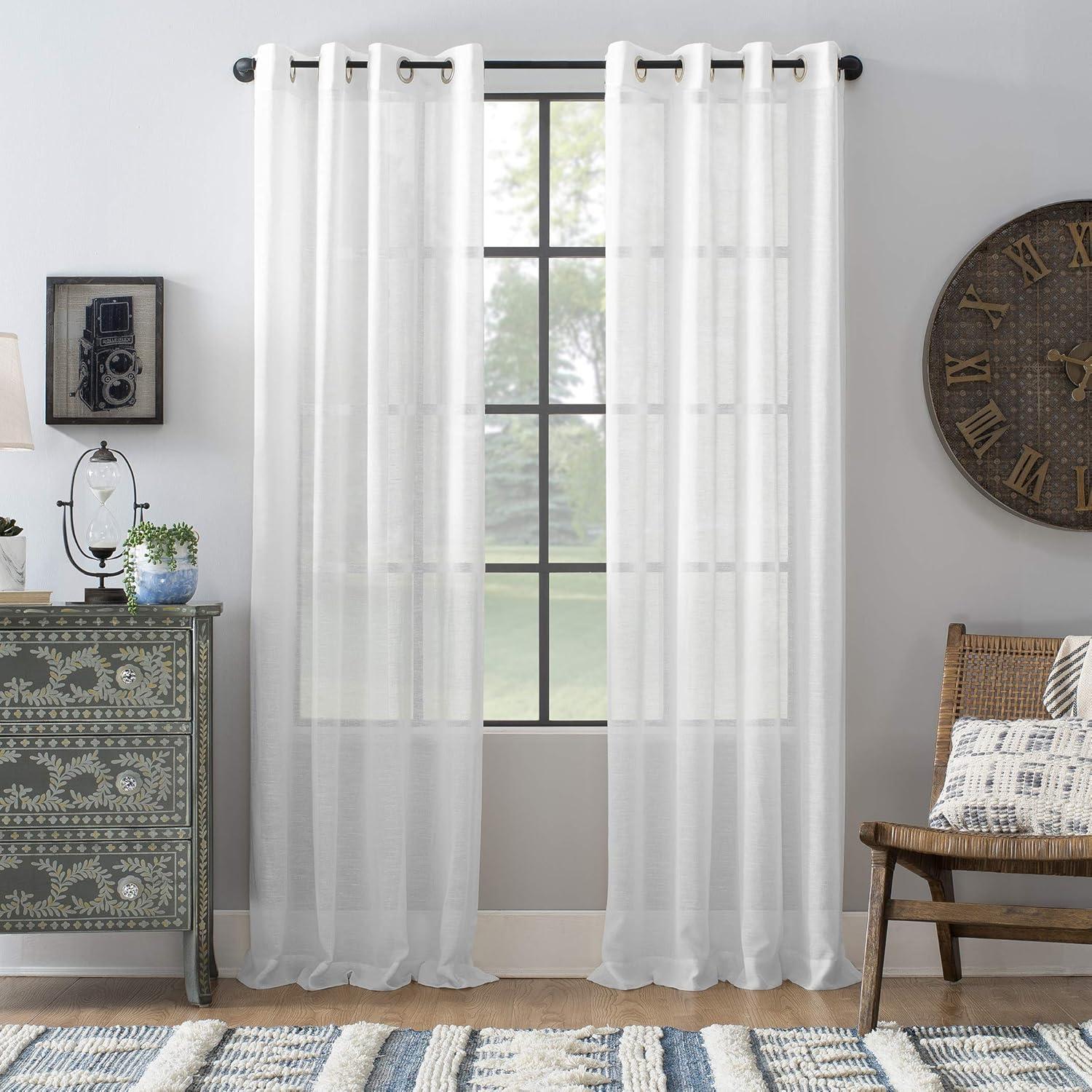95"x52" Slub Textured Linen Blend Grommet Top Curtain White - Archaeo: Modern Light Filtering Panel