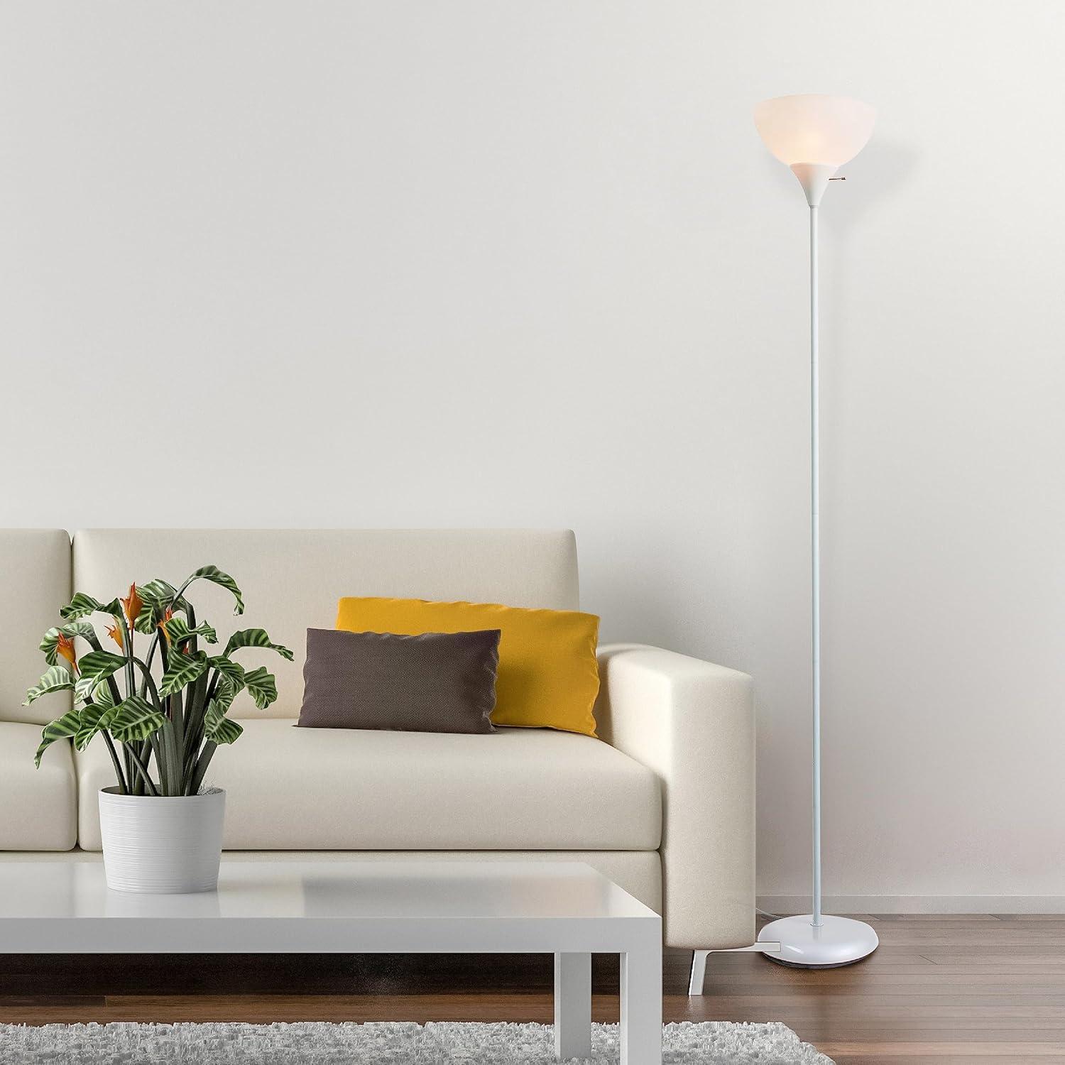 Newhouse Lighting 71” Modern White Energy Efficient Floor Lamp with White Torchiere Shades
