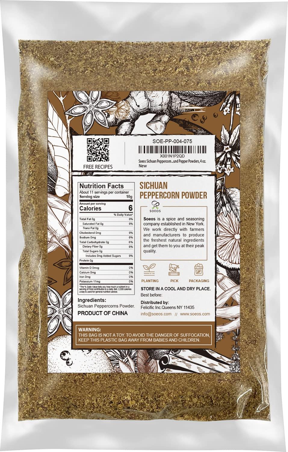 Soeos Sichuan Peppercorn Powders, Szechuan Peppercorn Powders, Crushed Green Sichuan Peppercorns Powder, Ground Pepper Powders, 4 oz.