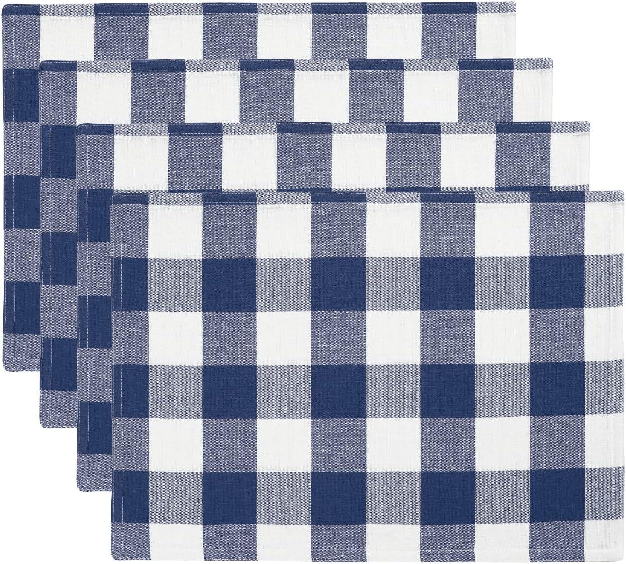 Blue and White Buffalo Check Cotton Placemats Set of 4