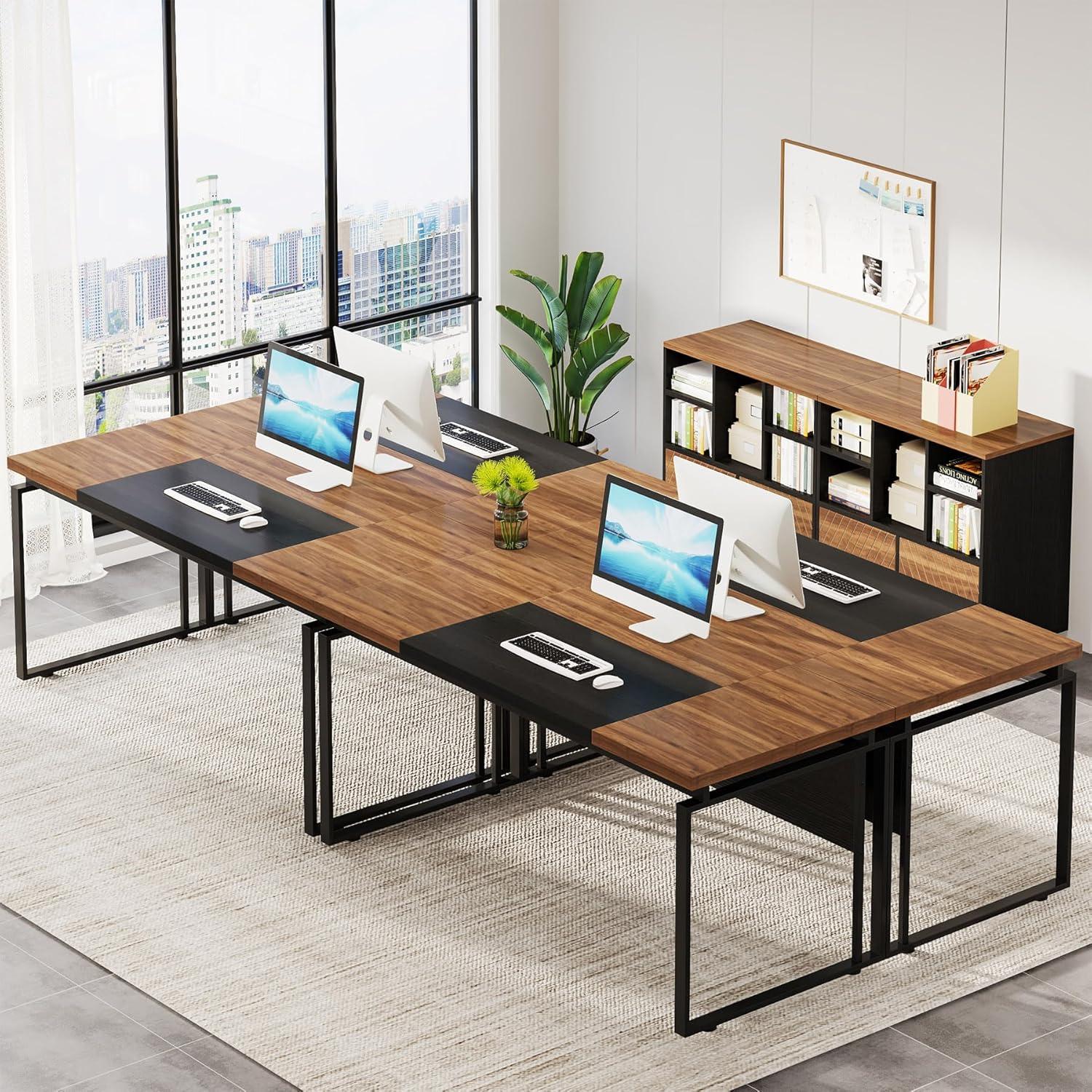 Tribesigns 63 inch L-Shaped Executive Desk with Reversible File Cabinet, Office Desk with Storage Drawers, Walnut & Black