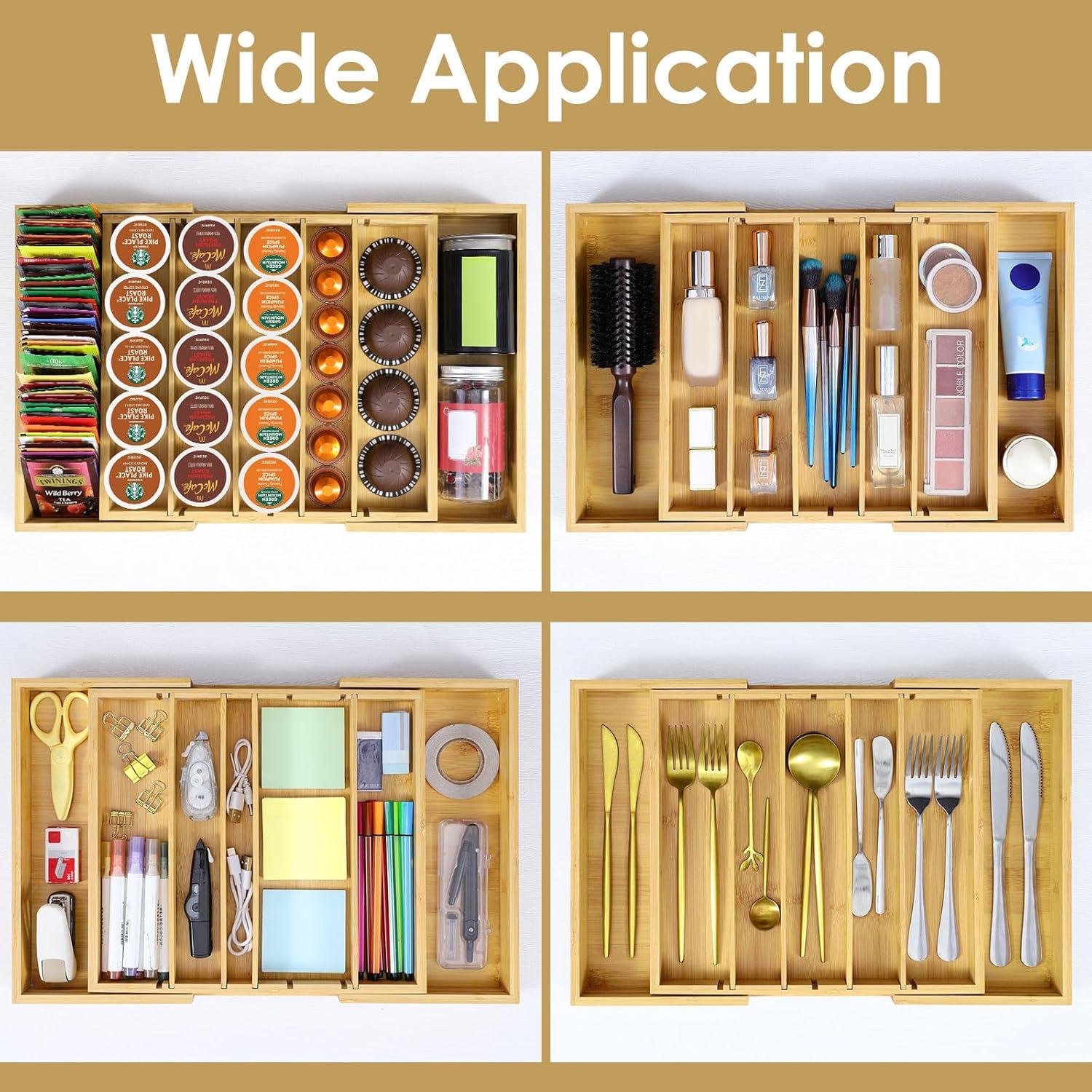 Coffee Pod Holder Drawer, Bamboo K Cup Holder Compatible with Nespresso Vertuo Capsules, 25-45 K Cup Drawer Organizer for Coffee Station Home Office and Kitchen (Bamboo)