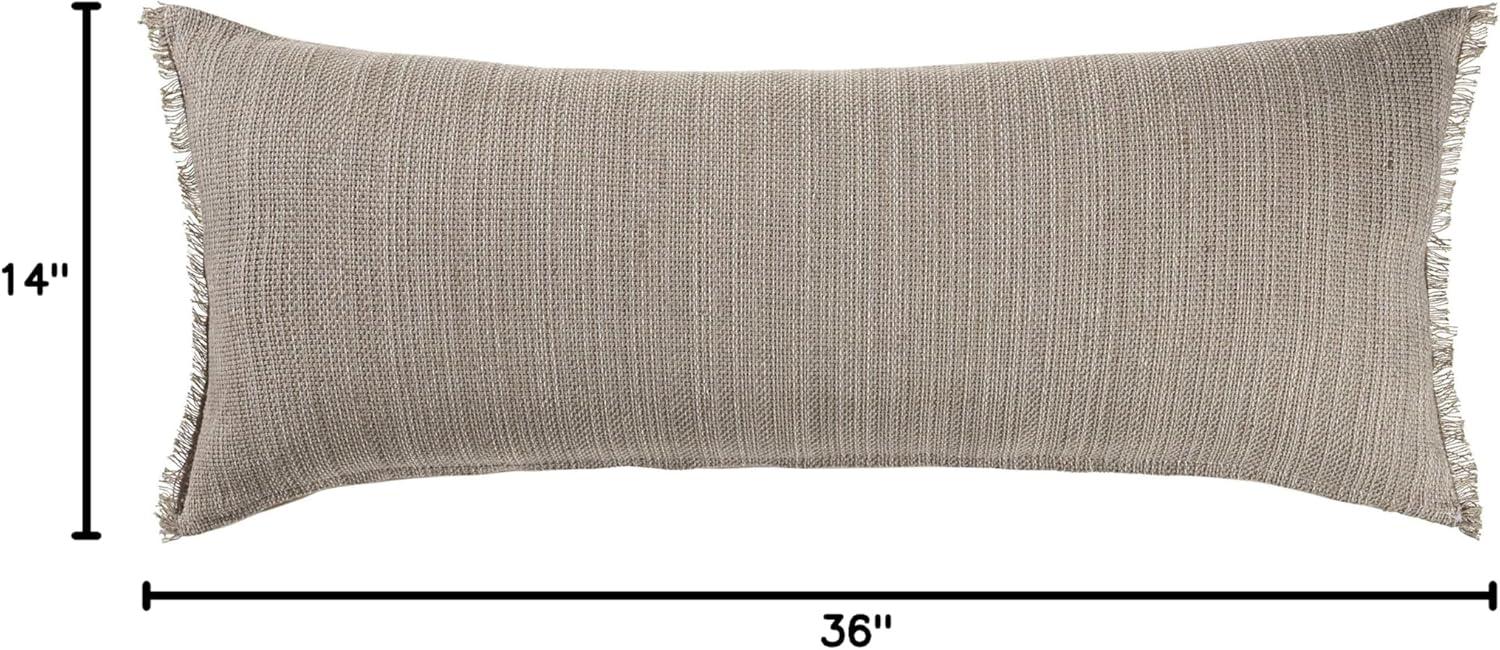 Modern Neutral Tan Woven Lumbar Throw Pillow with Textured Fringe