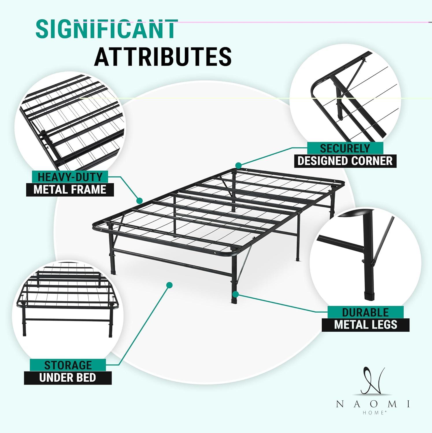 Alwyn Home Muscoy 14" Foldable Steel Bed Frame, No Box Spring Needed, Underbed Storage , Easy Assembly