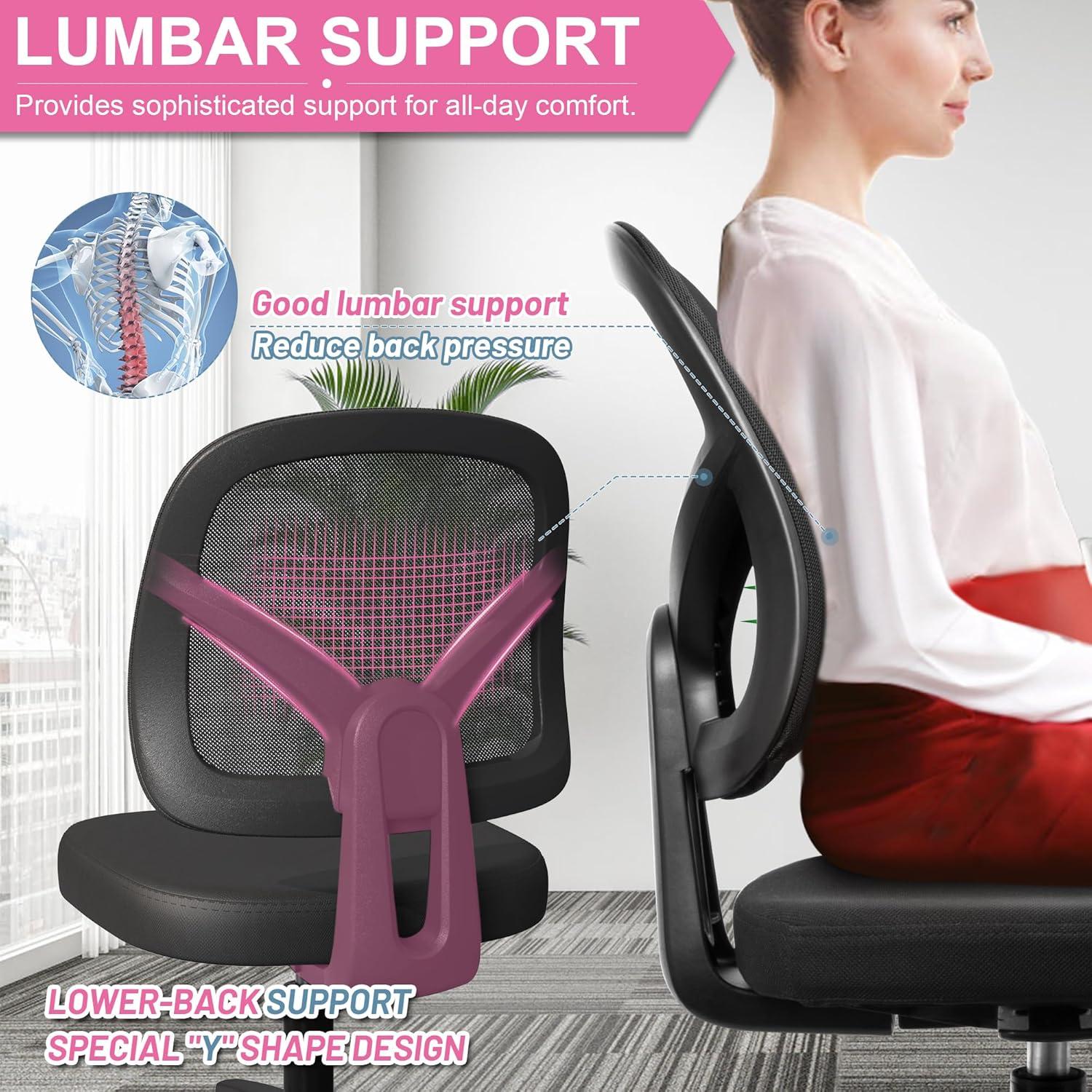 Mesh Office Chair Ergonomic Small Desk Chair No Arms Black Swivel Computer Chair with Wheels Task Chair for Small Spaces Mid Back Home Office Chair for Adults and Kids