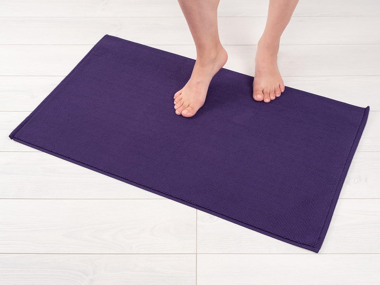 American Soft Linen 100% Cotton Bath Mat Rugs, 20x34 inches Slip Resistant Bottom Base Bath Mats for Bathroom, Purple