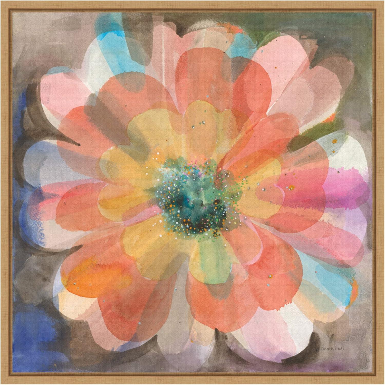 16" x 16" Kaleidoscope Flower by Danhui Nai Framed Wall Canvas - Amanti Art: Modern Botanical Lithograph, Polystyrene Frame