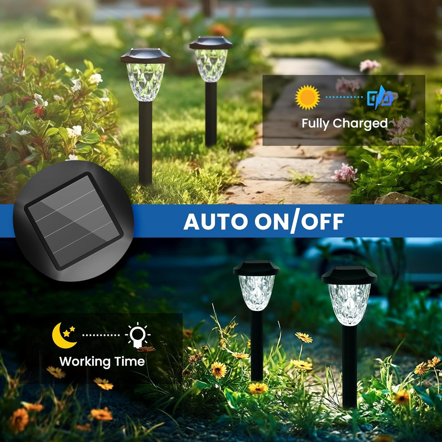 gigalumi 12 Pack Solar Pathway Lights, Waterproof Auto On/Off Outdoor Solar Lights for Garden,Walkway and Driveway,2800K