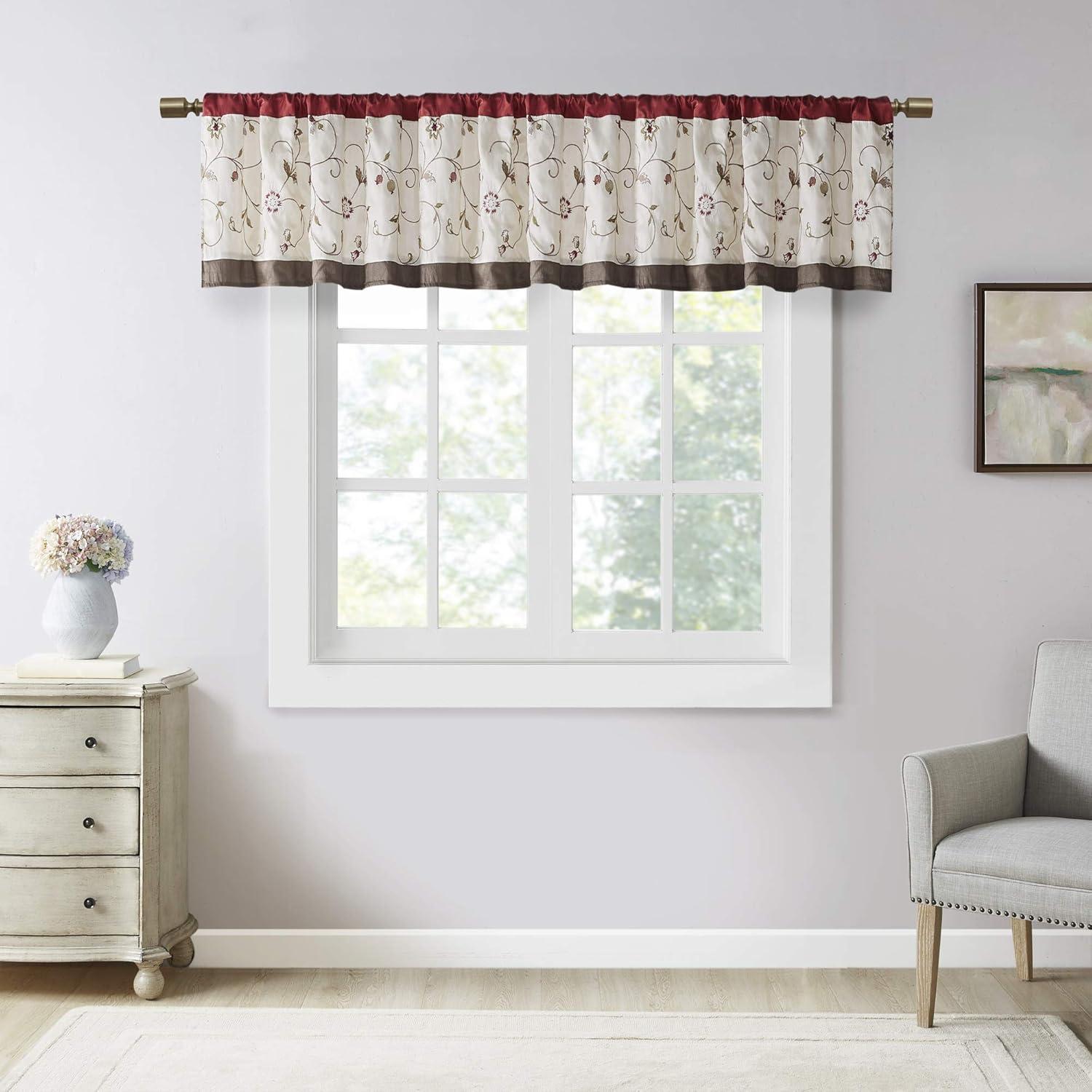 Serene Floral Embroidered 50'' W Window Valance