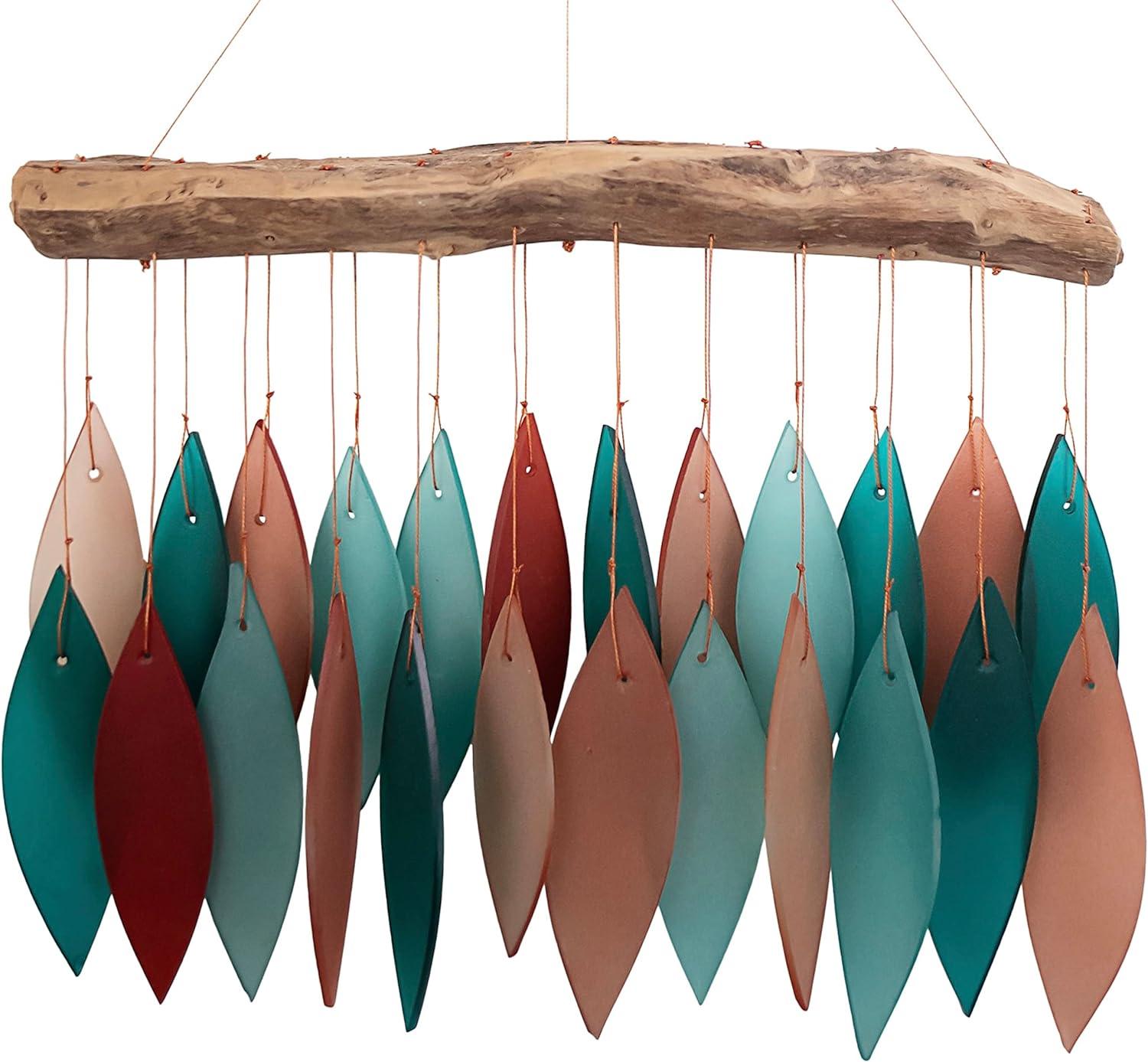 Blue Handworks Wind Chimes Coral and Teal Glass Wind Chime Garden Decor