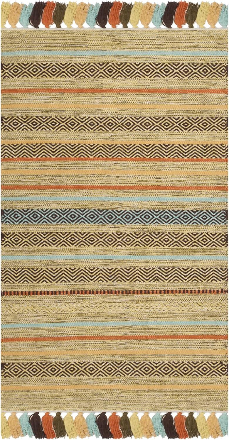 Coastal Charm Green Stripe Hand-Woven Cotton Area Rug 2'6" x 4'