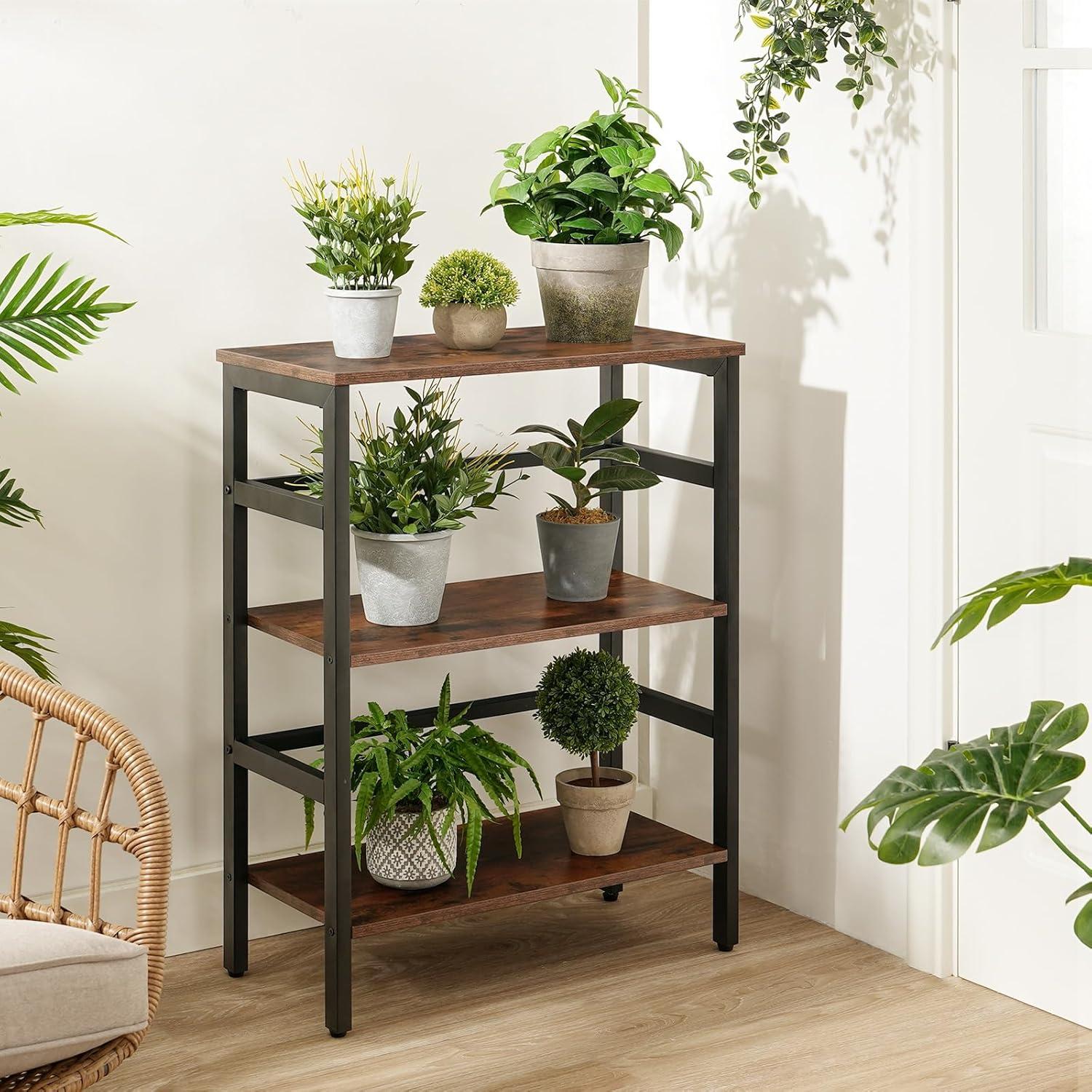 Rustic Brown and Black 3-Tier Adjustable Ladder Bookshelf