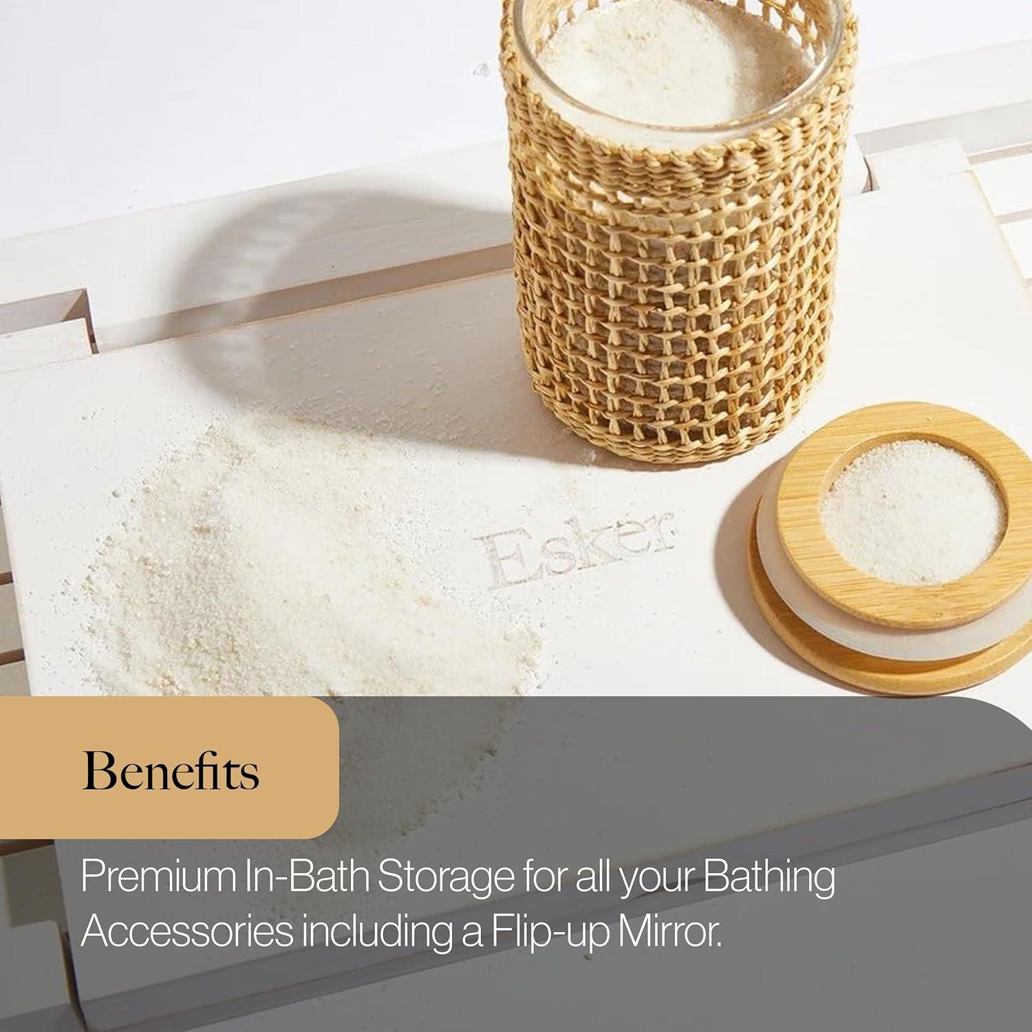 Esker White Pine Wood Bathtub Tray with Hemp Rope Handles