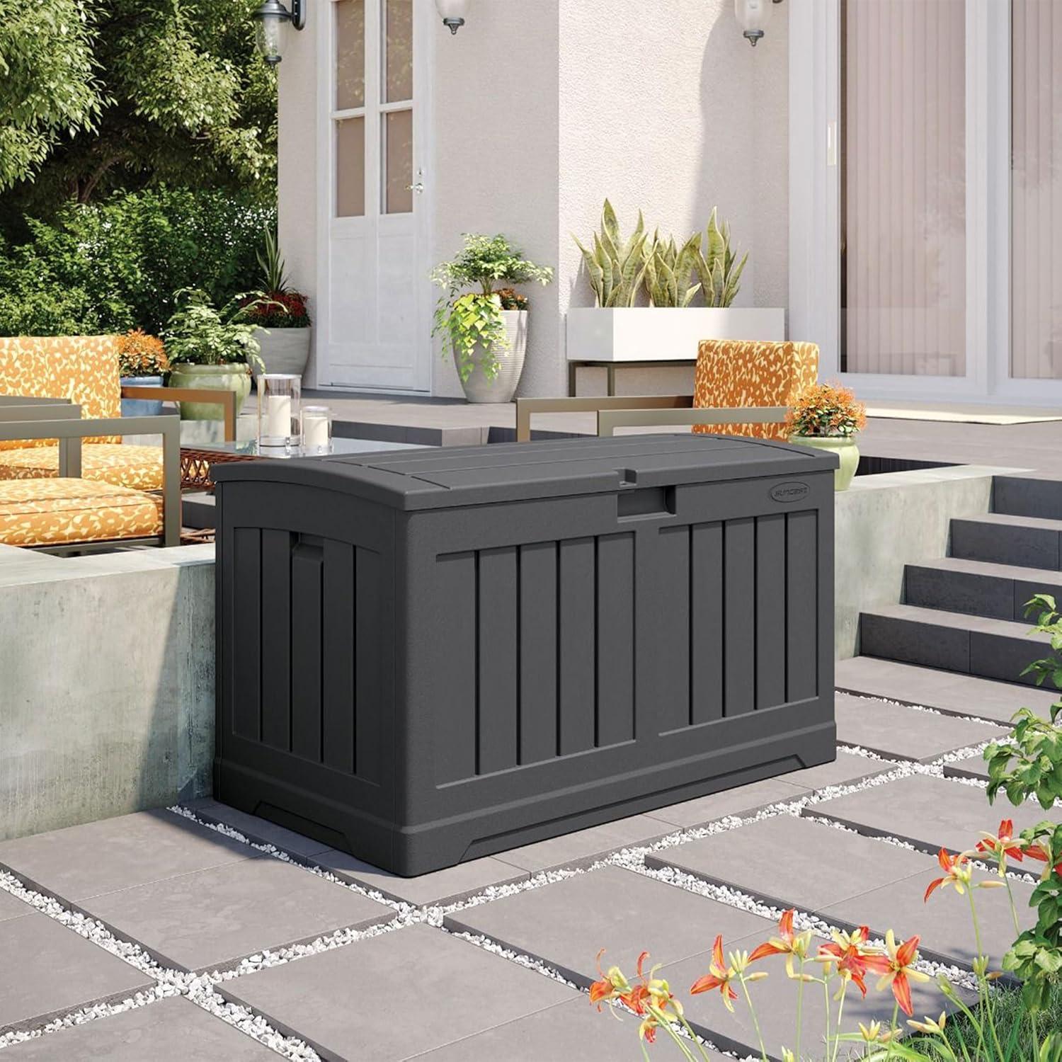 Suncast Suncast 50 Gallon Plastic Deck Box with Molded Lockable Feature for Home, Gray