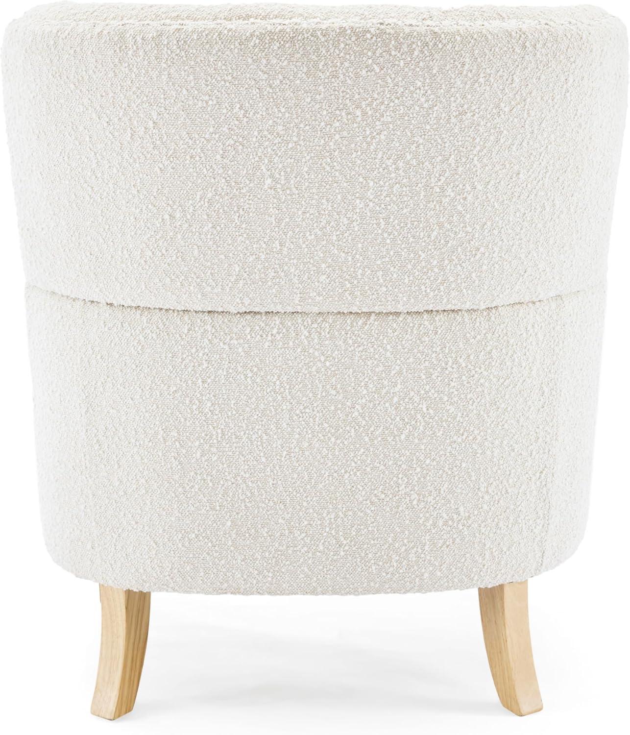Handcrafted White Boucle Barrel Accent Chair with Oak Legs
