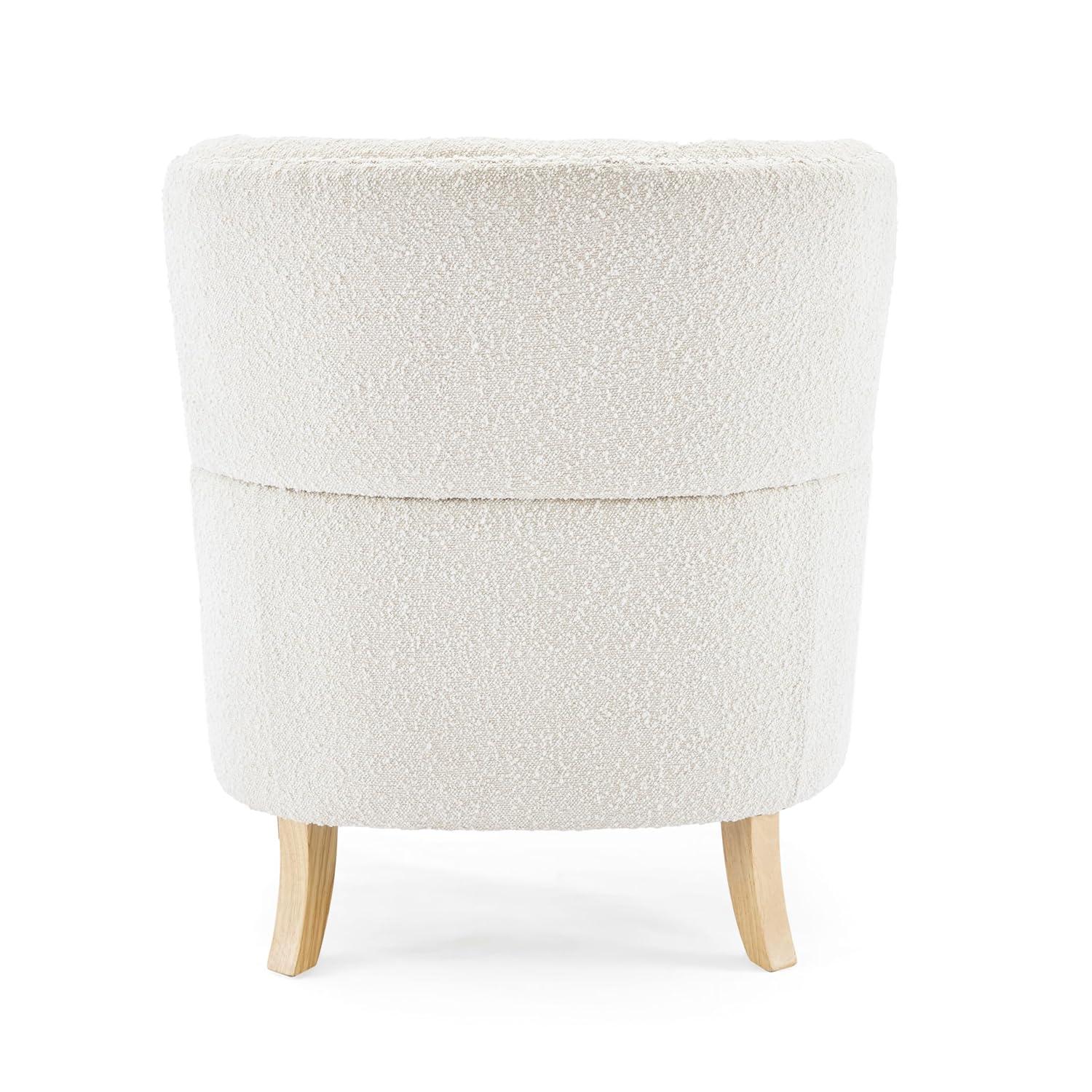 Christopher Knight Home Kingston Mid Century Accent Chair, Boucle Fabric Arm Chair, Upholstered Club Chair, Tufted Sofa Chair, Single Reading Sofa for Living Room, Home Rest, White + Oak