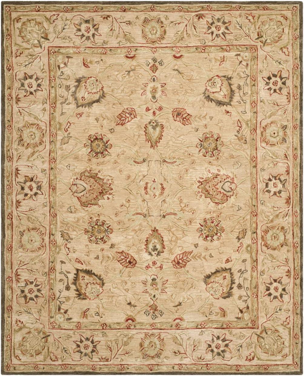 Beige Floral Handmade Wool 8' x 10' Area Rug
